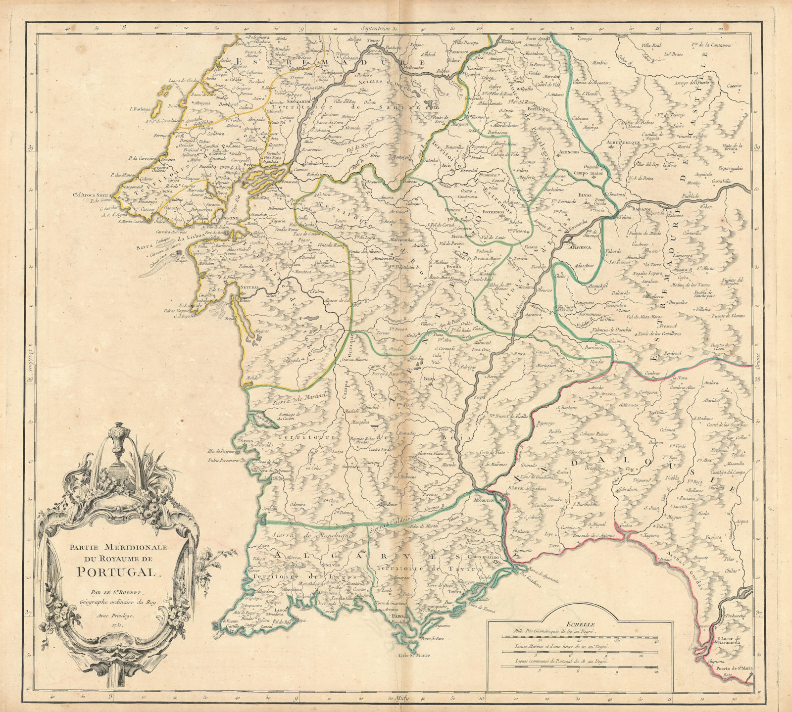 "Partie Méridionale du Royaume Portugal". Southern Algarve. VAUGONDY 1751 map
