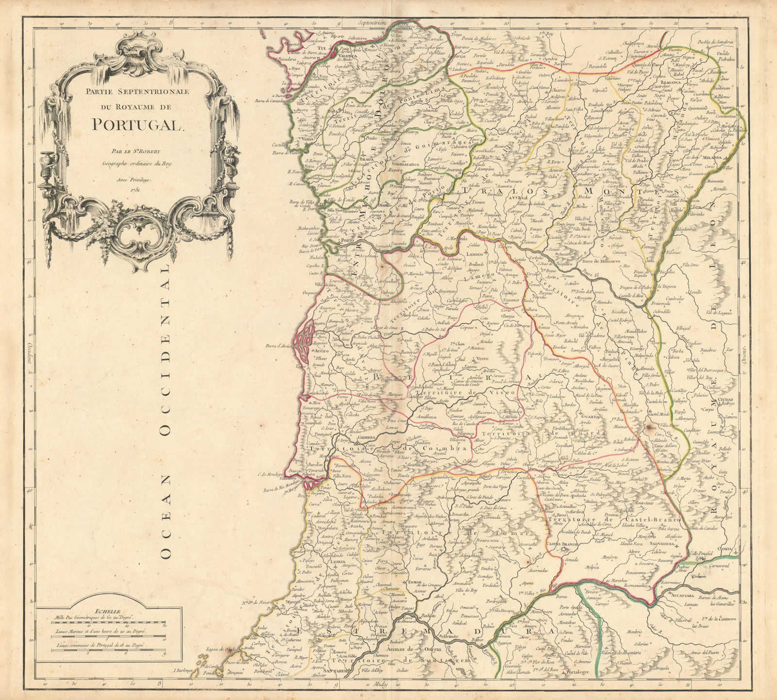 Associate Product "Partie Septentrionale du Royaume Portugal". Northern Porto. VAUGONDY 1751 map