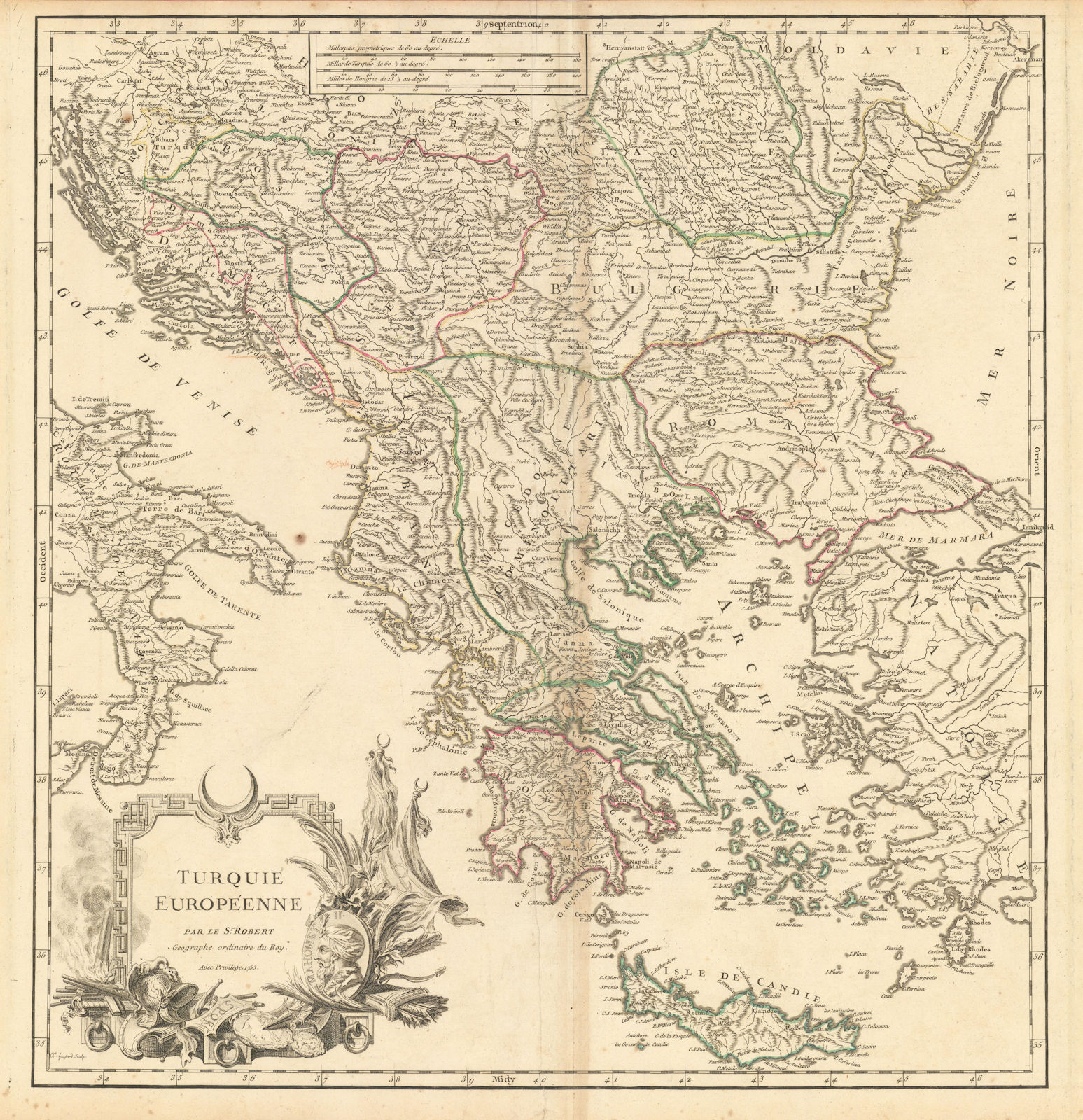 "Turquie Européenne". Turkey in Europe. Balkans Greece Aegean. VAUGONDY 1755 map