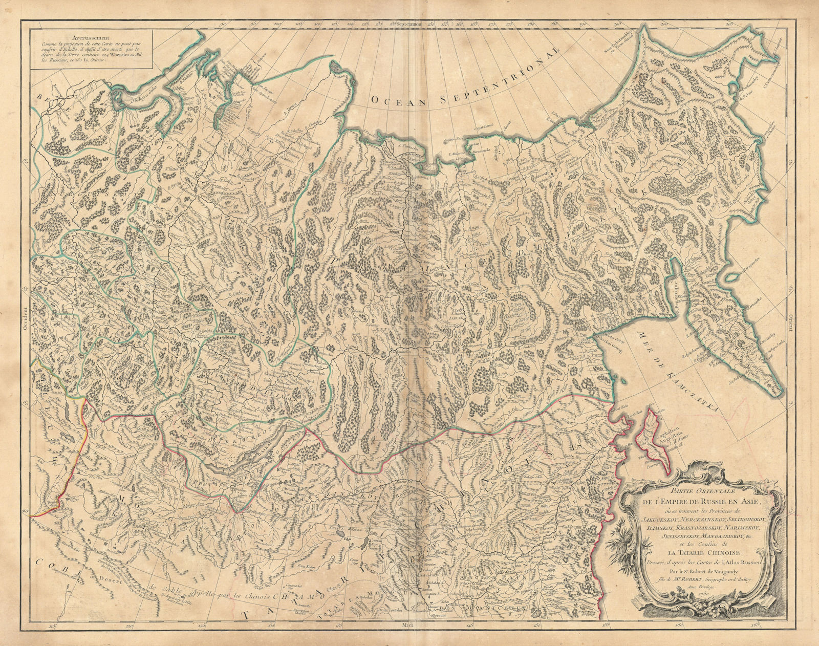 "Parte Orientale l'Empire Russie en Asie" Siberia Russia Asia. VAUGONDY 1750 map