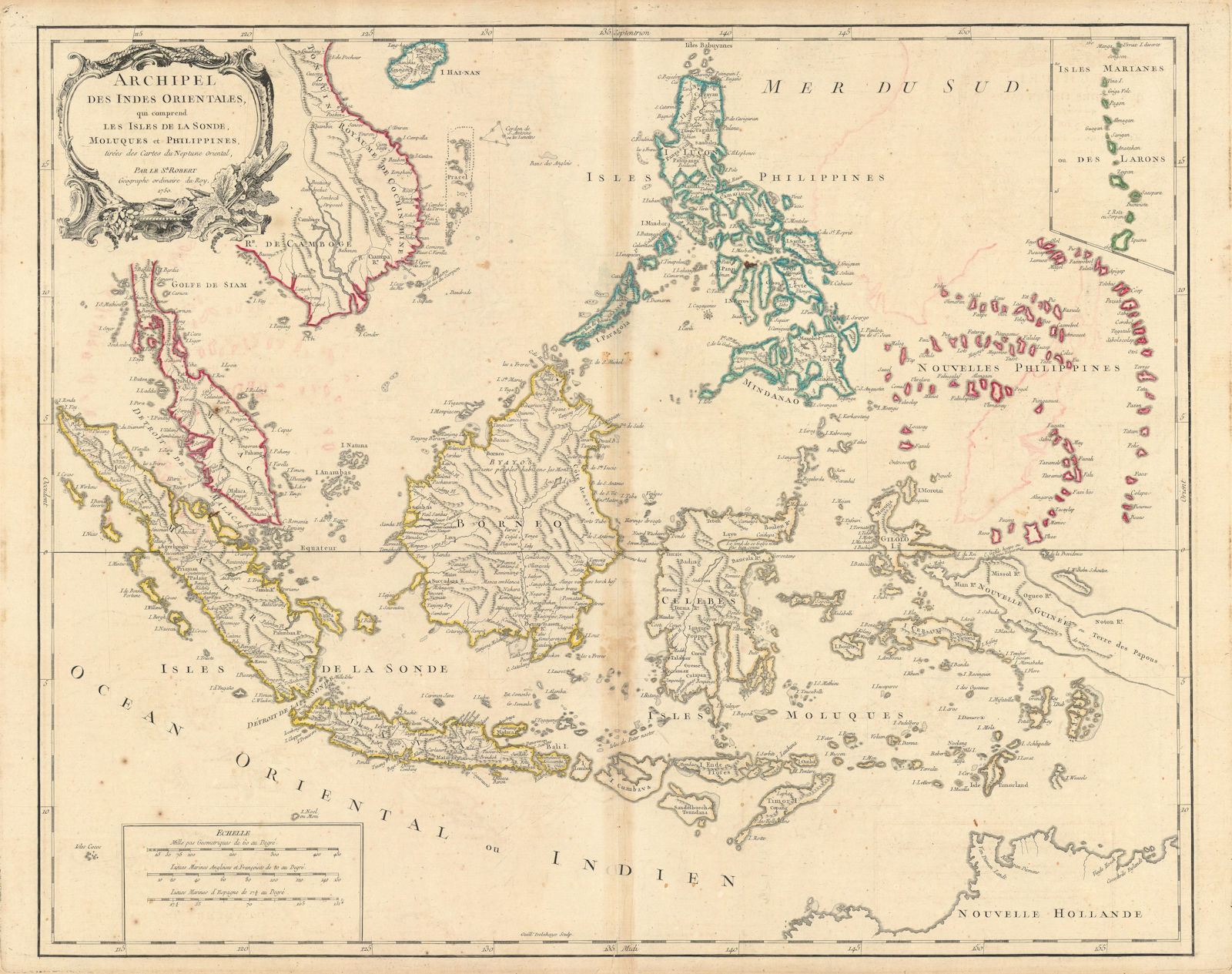"Archipel des Indes Orientales" E Indies Indonesia Philippines VAUGONDY 1750 map