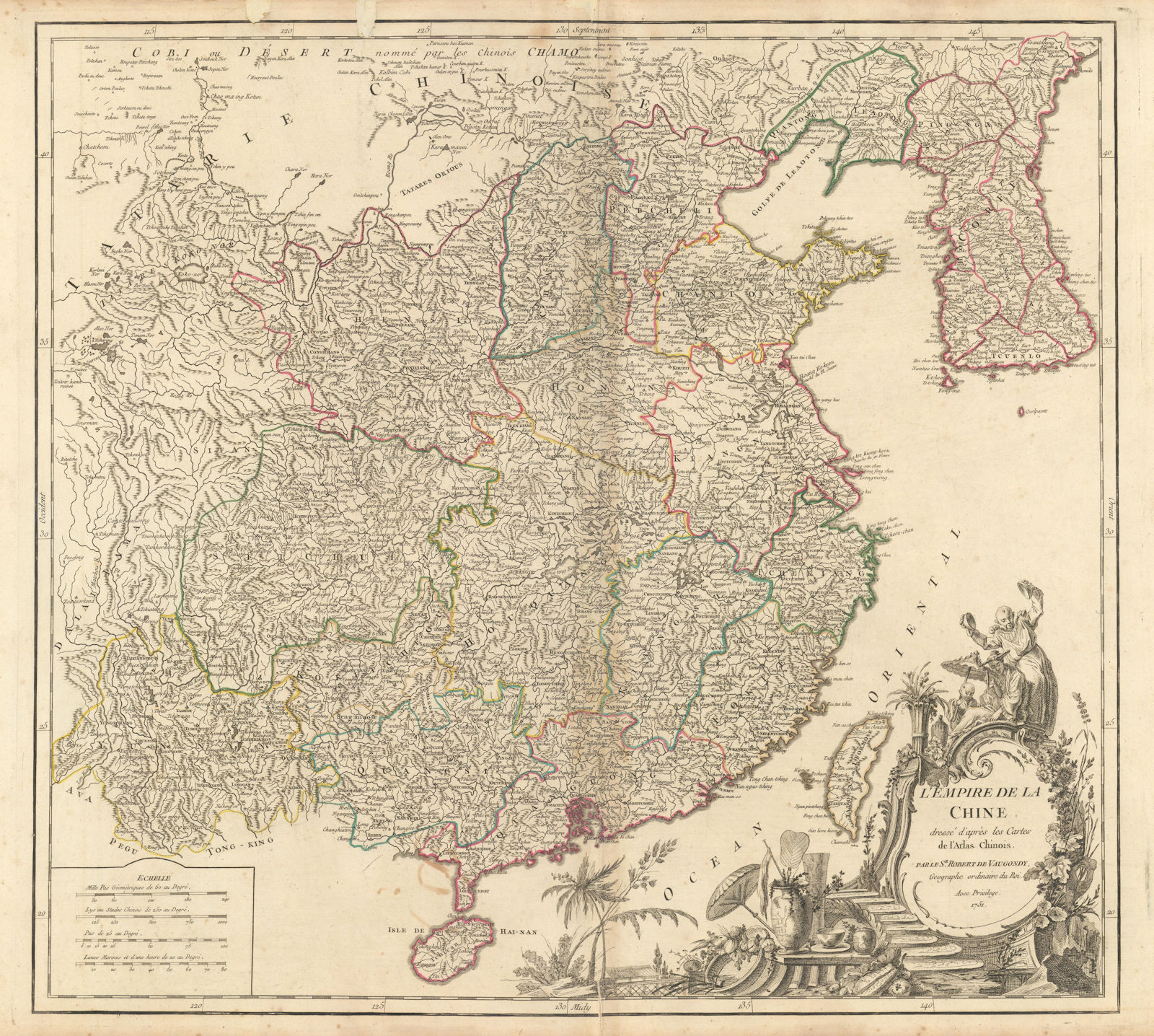 "L'Empire de la Chine". China & Korea. ROBERT DE VAUGONDY 1751 old antique map