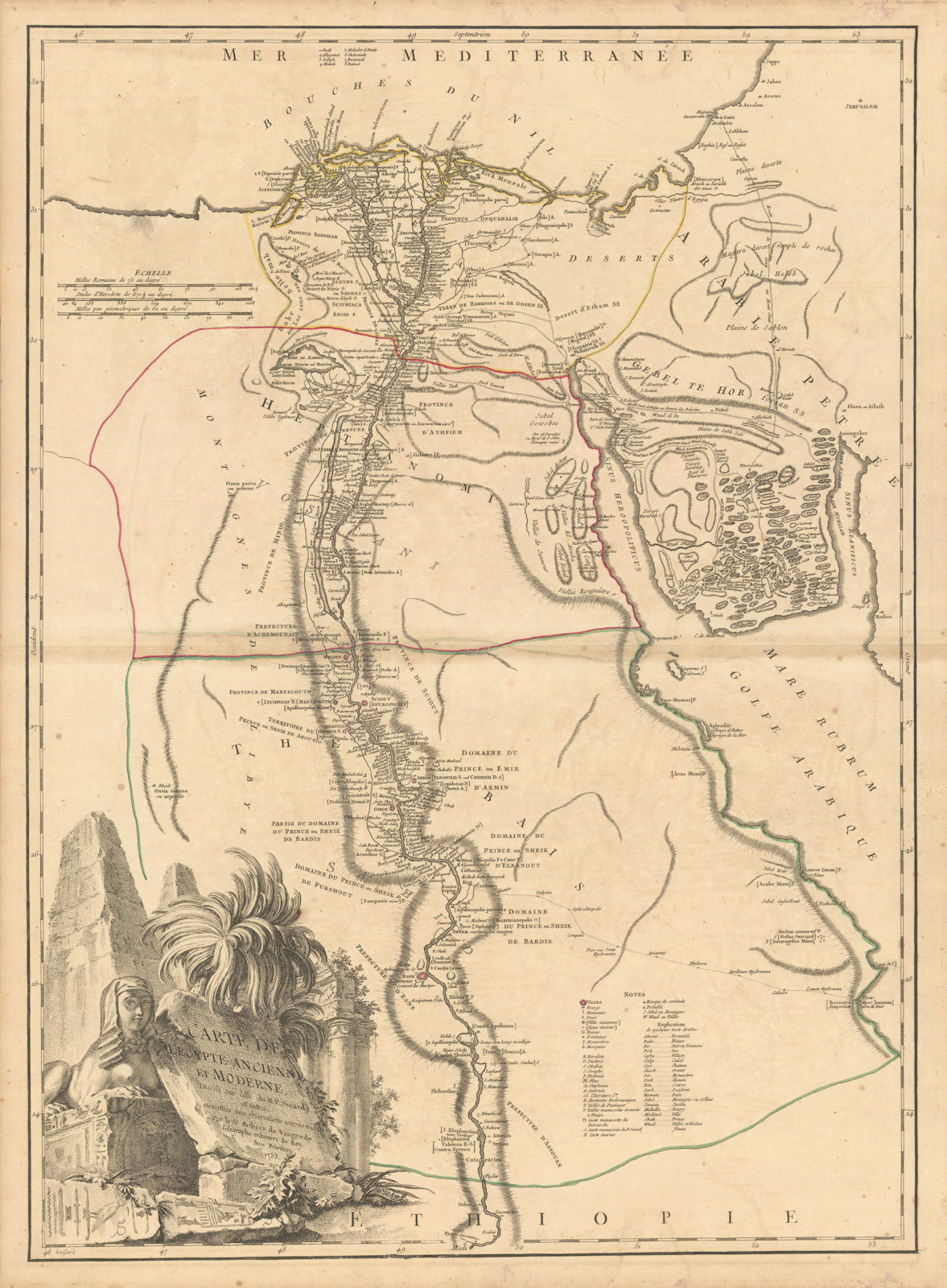 "Carte de l'Egypte Ancienne et Moderne". Nile valley. Sinai. VAUGONDY 1753 map