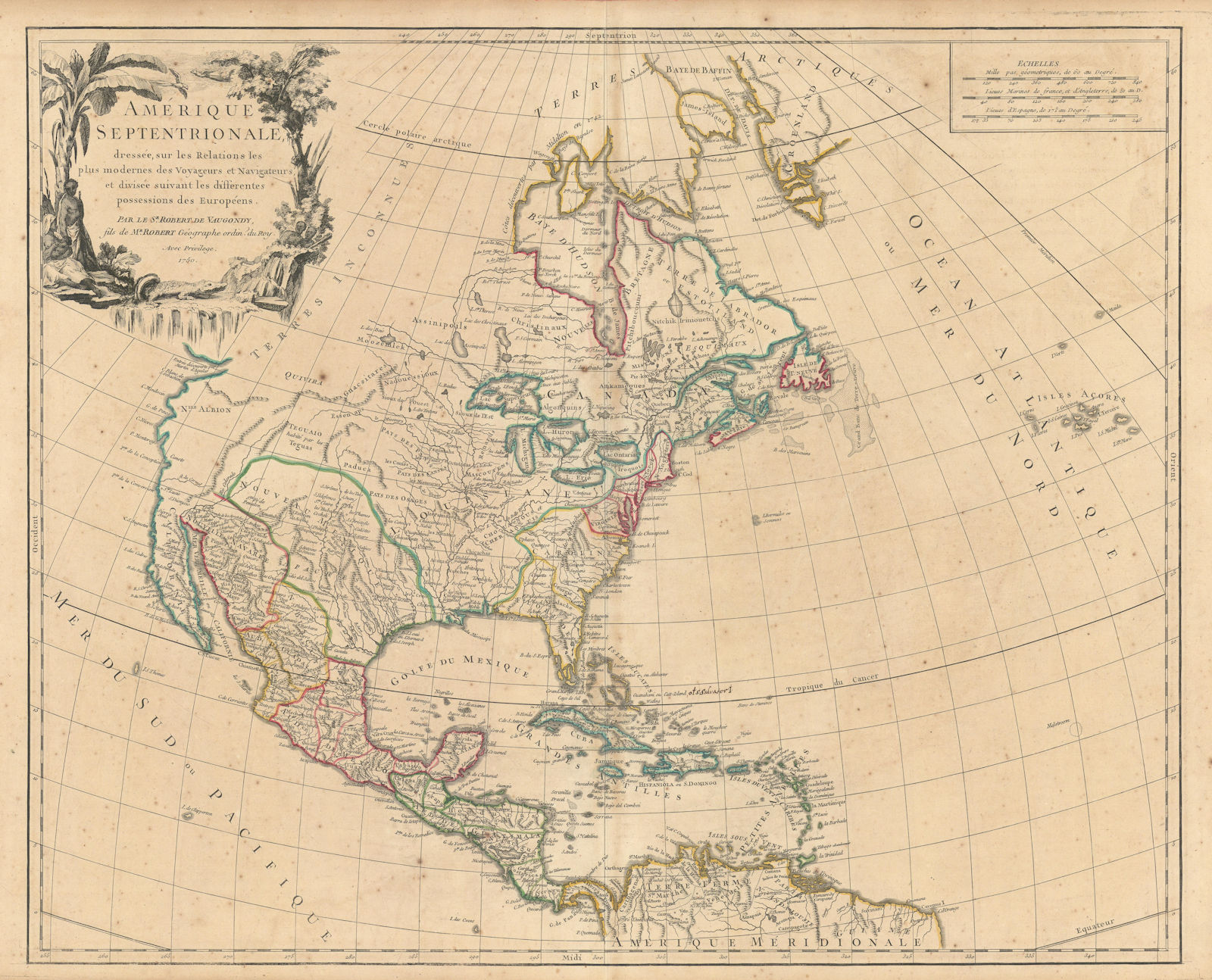 "Amérique Septentrionale". North America United States Canada. VAUGONDY 1750 map
