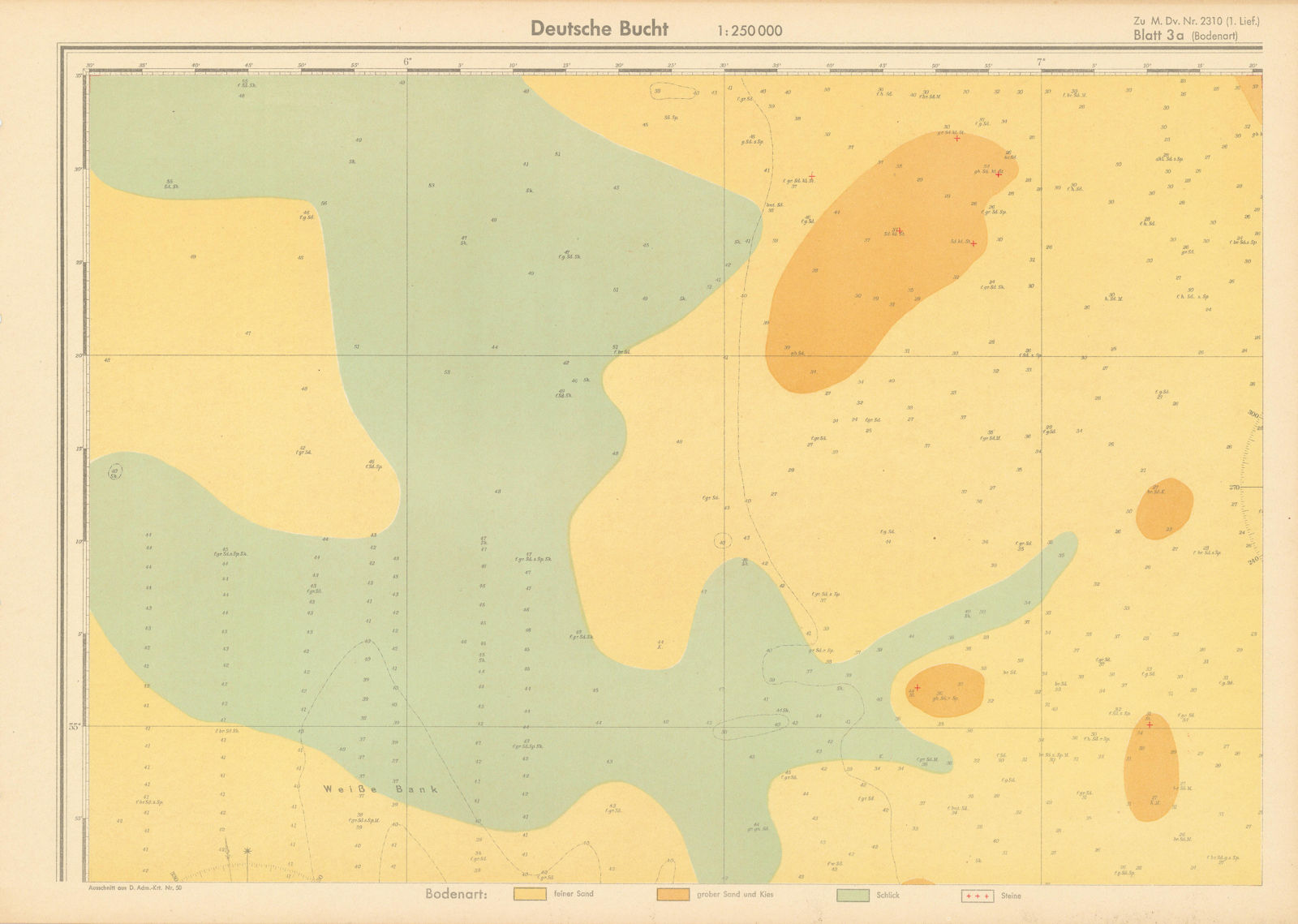 3a. German Bight north. North Sea. KRIEGSMARINE Nazi map 1940 old vintage
