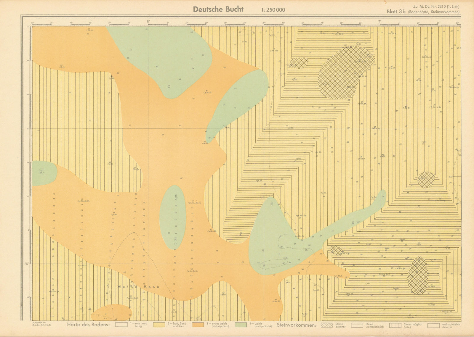 3b. German Bight north. North Sea. KRIEGSMARINE Nazi map 1940 old vintage