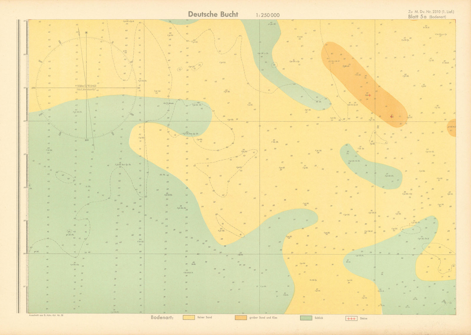 5a. German Bight centre. North Sea. KRIEGSMARINE Nazi map 1940 old vintage