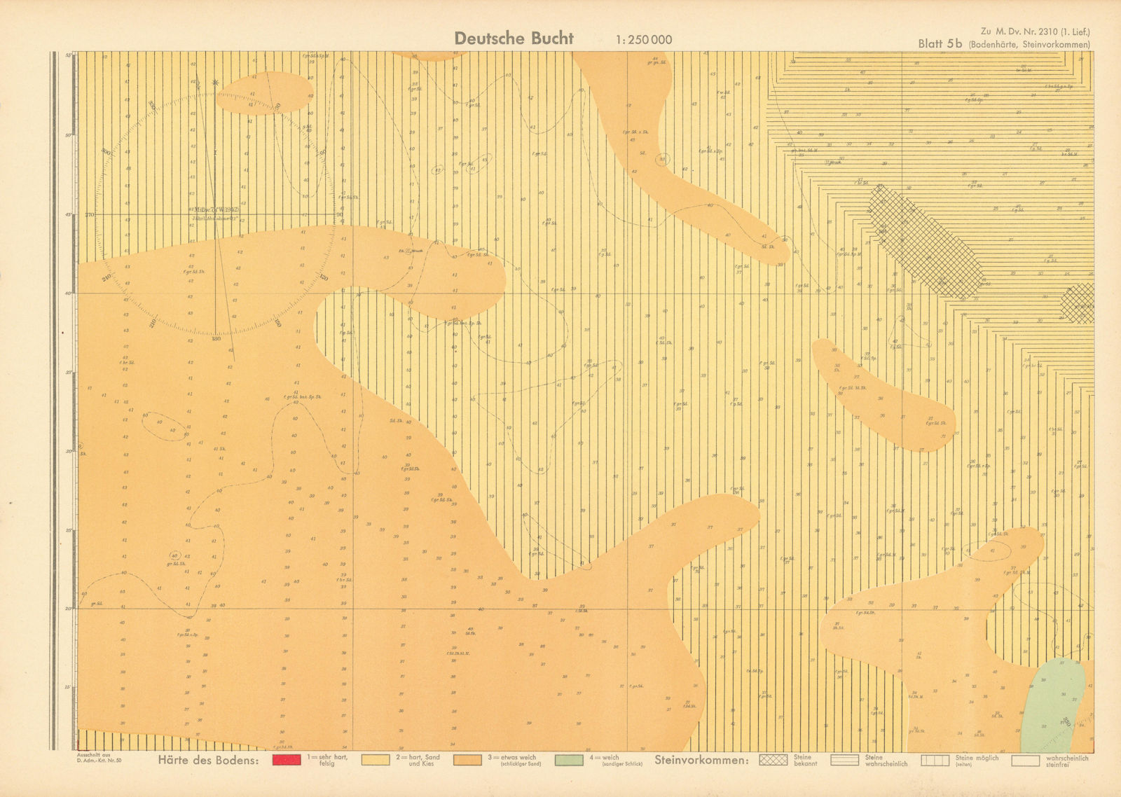 5b. German Bight centre. North Sea. KRIEGSMARINE Nazi map 1940 old vintage