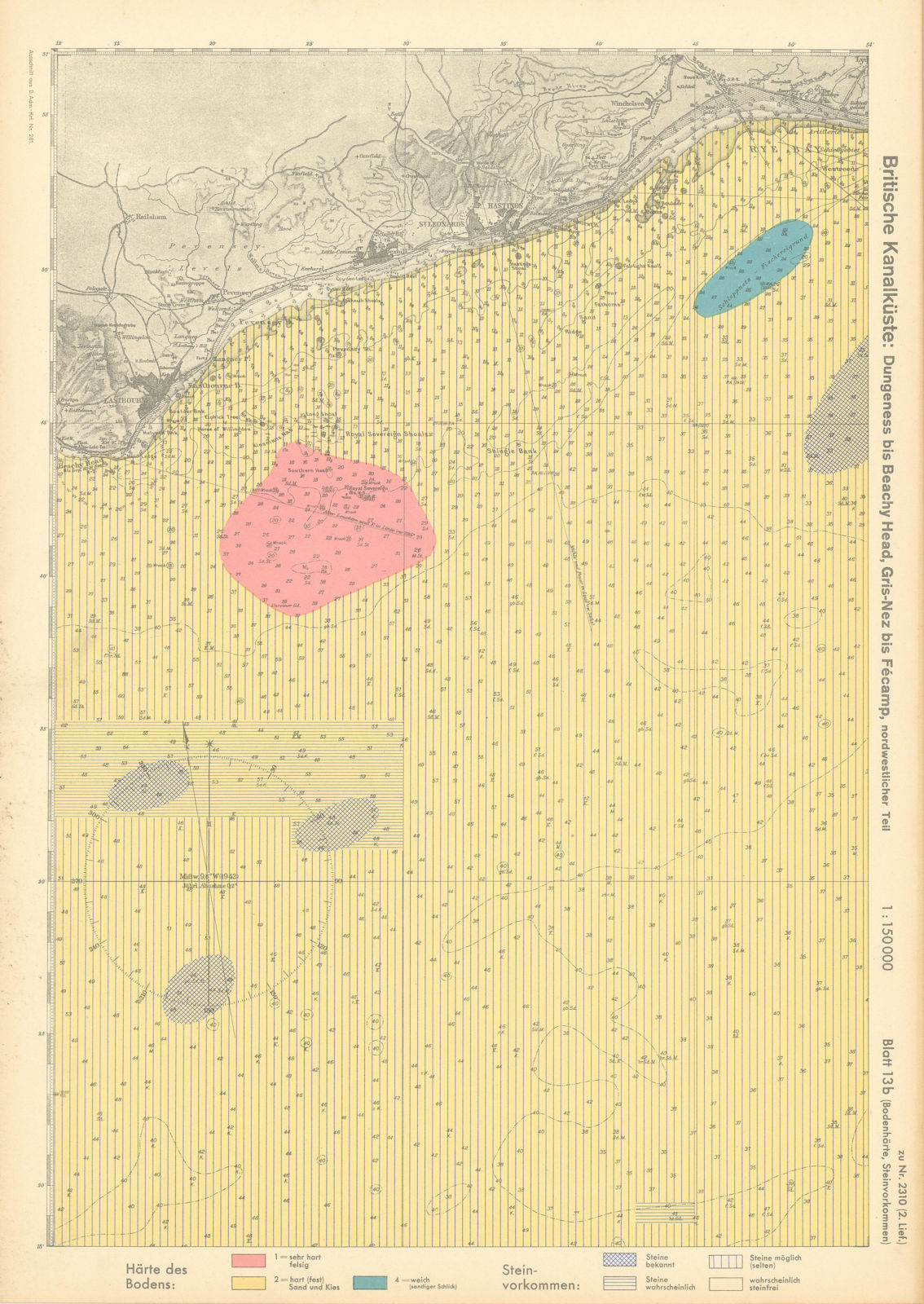 13b English Channel Coast. Eastbourne Hastings Sussex KRIEGSMARINE Nazi map 1940