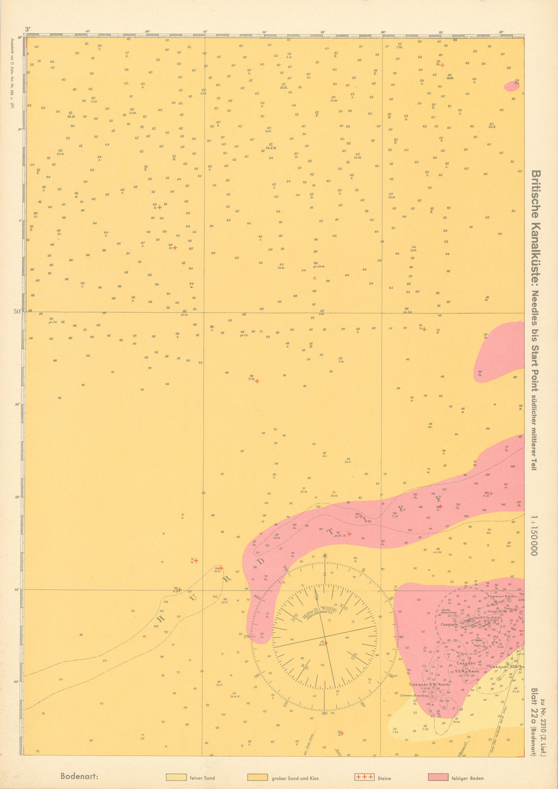 22a. English Channel. Casquet rocks west of Alderney. KRIEGSMARINE Nazi map 1940