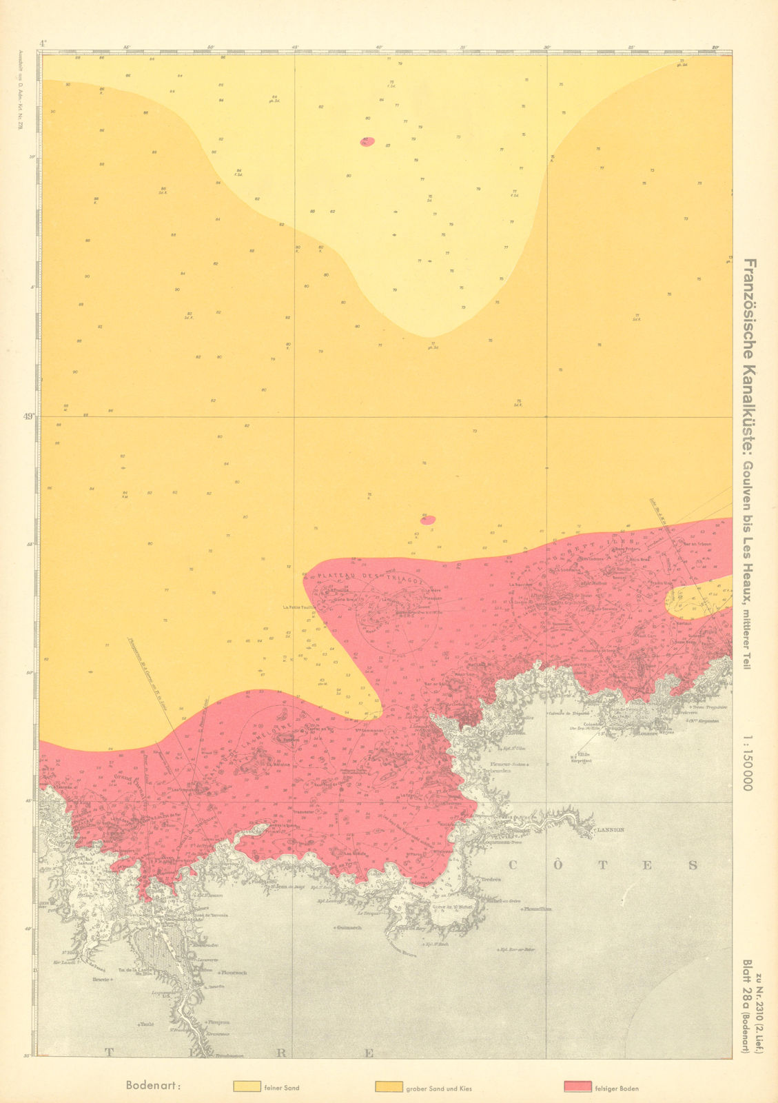 28a. Côtes-d'Armor Finistère coast. Lannion Morlaix. KRIEGSMARINE Nazi map 1940