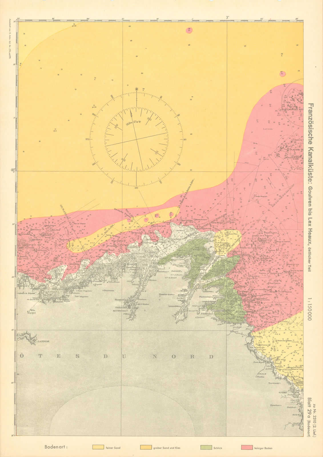 29a. Côtes-d'Armor coast. Paimpol Lannion. KRIEGSMARINE Nazi map 1940 old