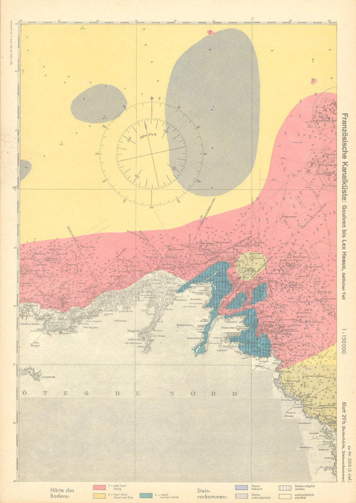 29b. Côtes-d'Armor coast. Paimpol Lannion. KRIEGSMARINE Nazi map 1940 old