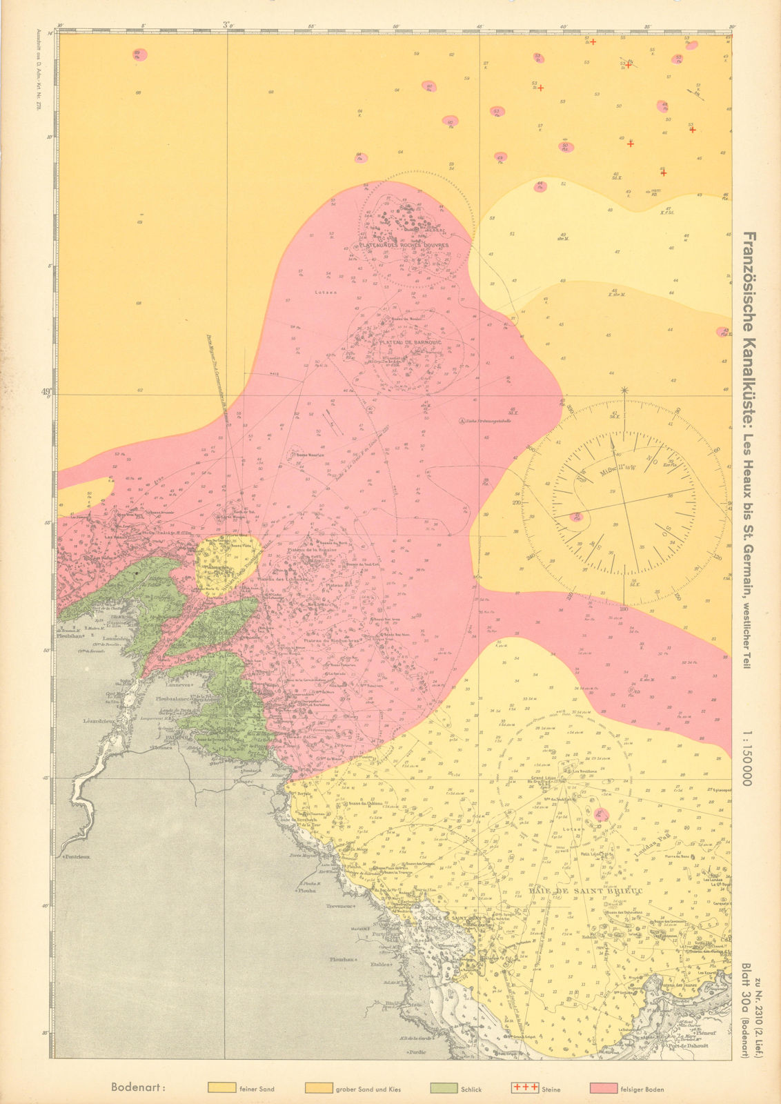 30a. Côtes-d'Armor coast. Saint-Brieuc Bréhat. KRIEGSMARINE Nazi map 1940