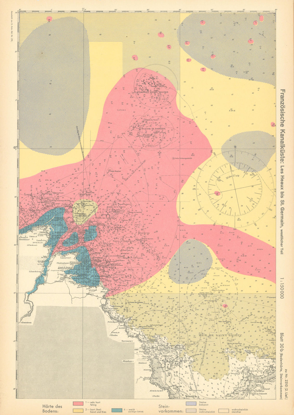 30b. Côtes-d'Armor coast. Saint-Brieuc Bréhat. KRIEGSMARINE Nazi map 1940