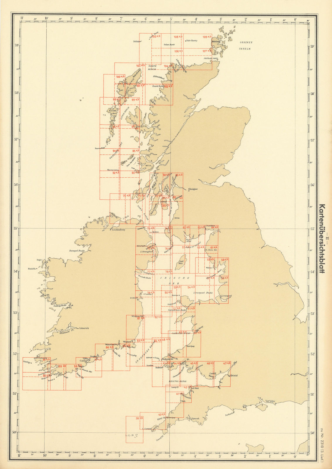Map overview sheet. British Isles Irish Sea Scotland. KRIEGSMARINE Nazi map 1940
