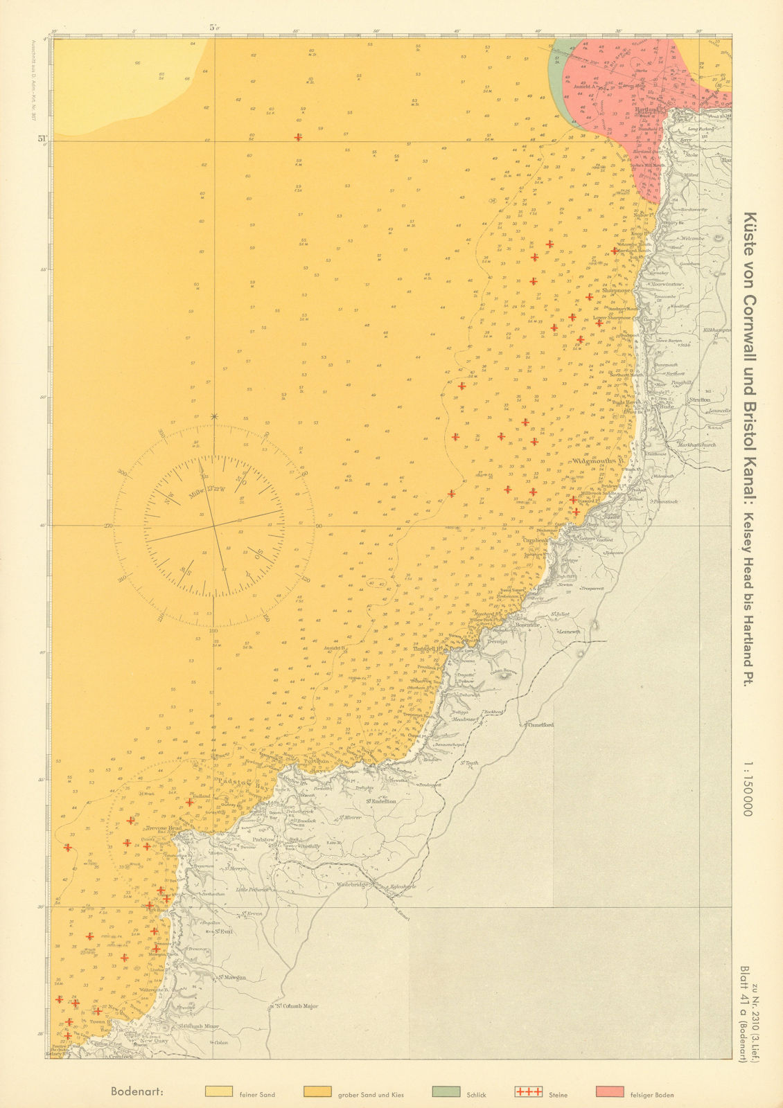 Associate Product 41a. North Cornwall Devon coast. Padstow Hartland Pt. KRIEGSMARINE Nazi map 1940