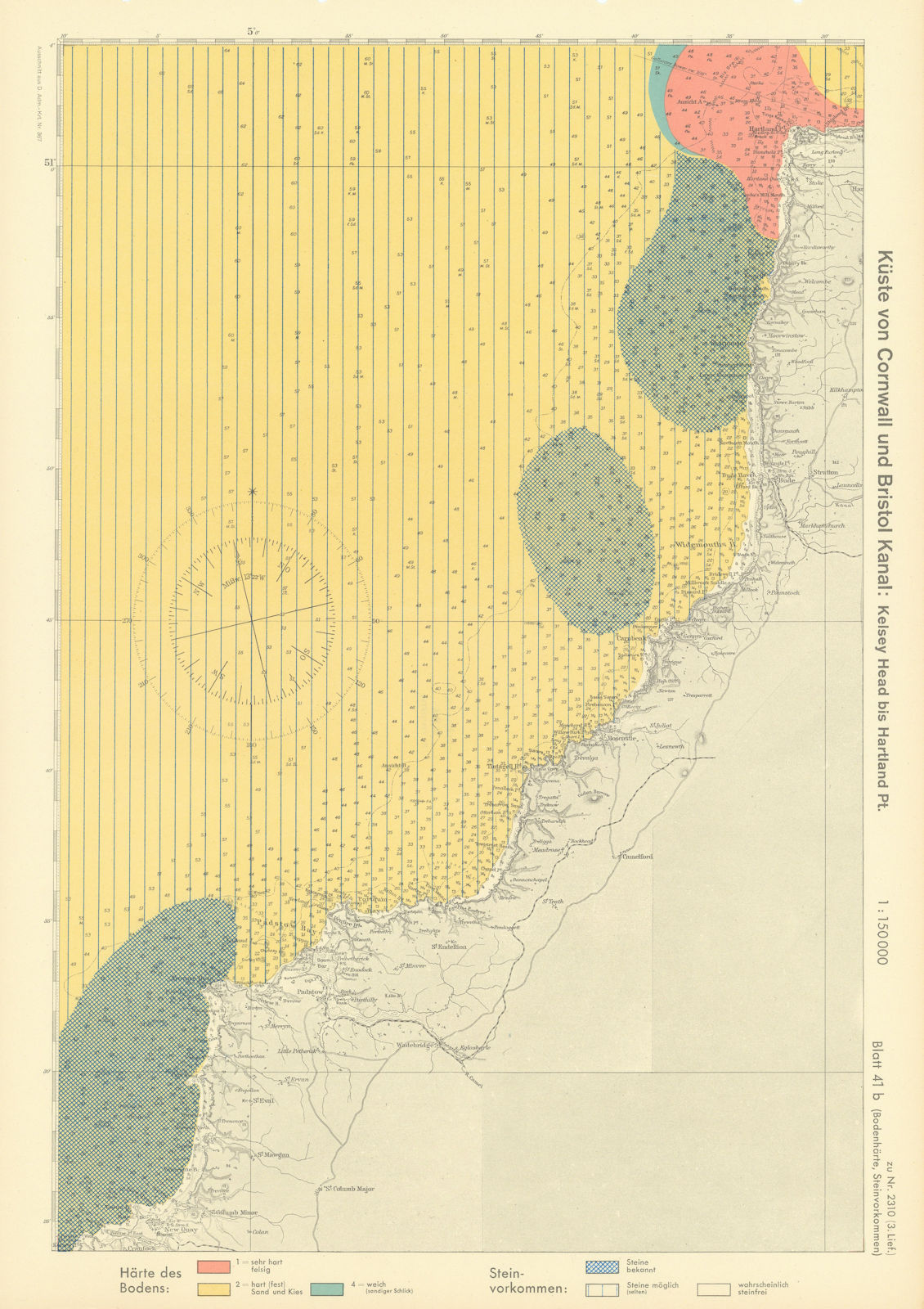 41b. North Cornwall Devon coast. Padstow Hartland Pt. KRIEGSMARINE Nazi map 1940