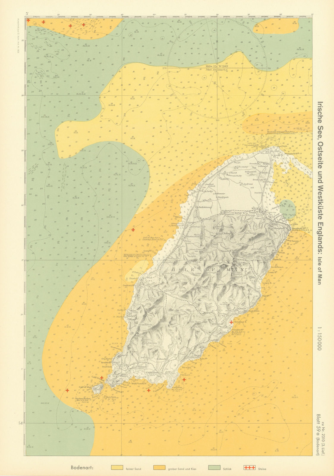 59a. Isle of Man. Irish Sea. KRIEGSMARINE Nazi map 1940 old vintage chart