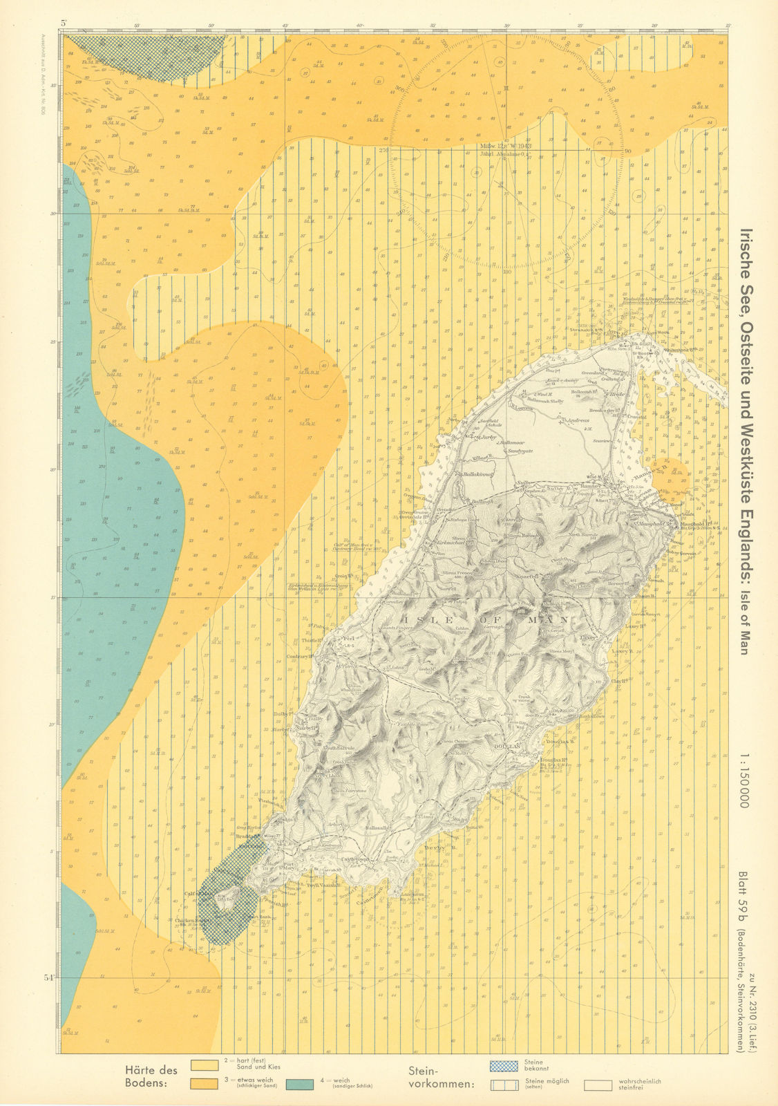 59b. Isle of Man. Irish Sea. KRIEGSMARINE Nazi map 1940 old vintage chart