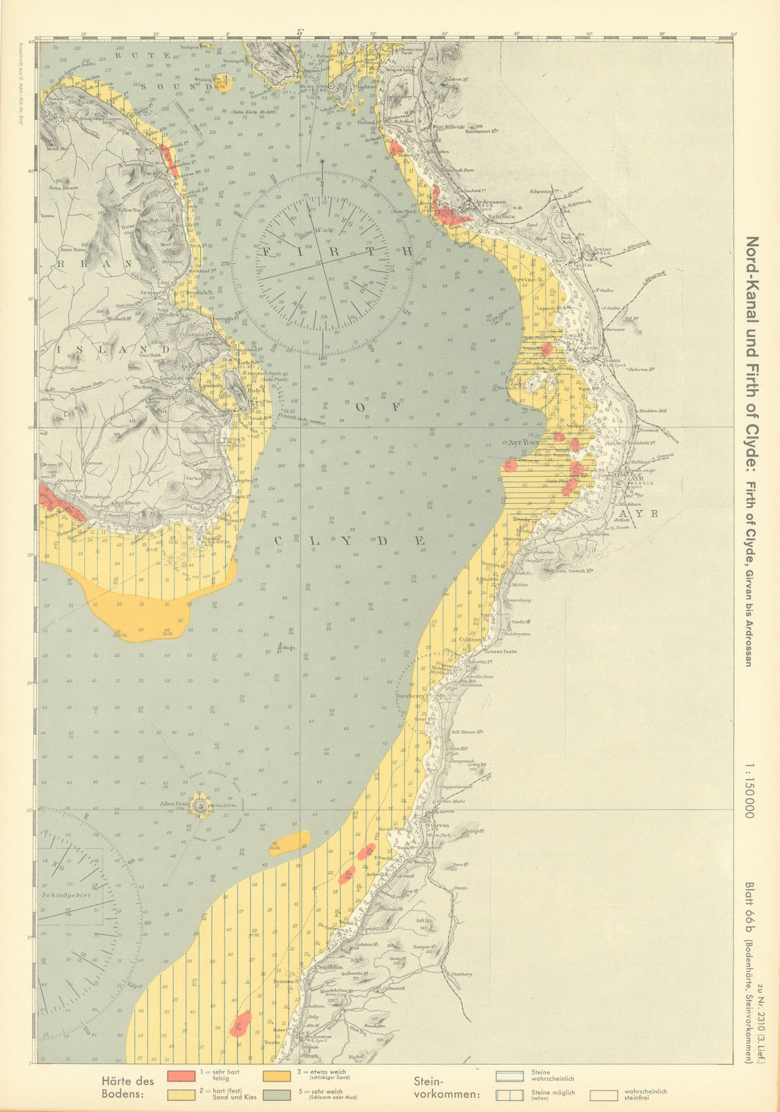 66b. Firth of Clyde Arran Ayrshire Bute. KRIEGSMARINE Nazi map 1940 old
