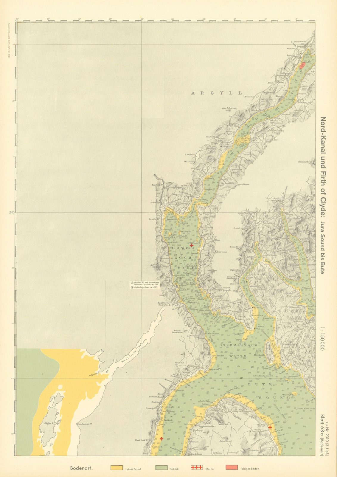 68a. Loch Fyne. Arran Kintyre Argyll Bute Sound. KRIEGSMARINE Nazi map 1940