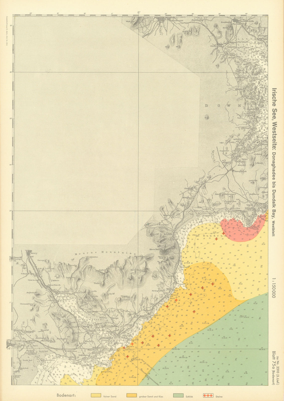 75a. County Down Louth coast. Carlingford Lough. KRIEGSMARINE Nazi map 1940