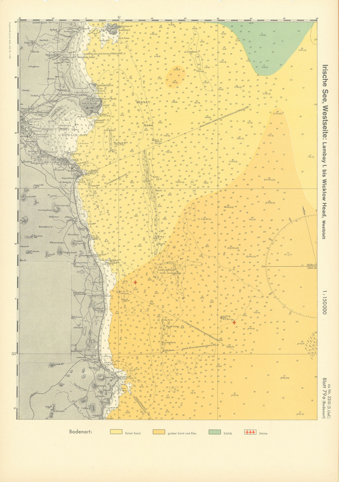 79a. Ireland coast. County Dublin & Wicklow coast. KRIEGSMARINE Nazi map 1940