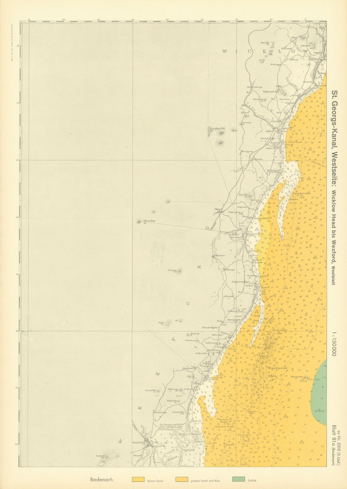 81a. Ireland coast. County Wicklow & Wexford. KRIEGSMARINE Nazi map 1940