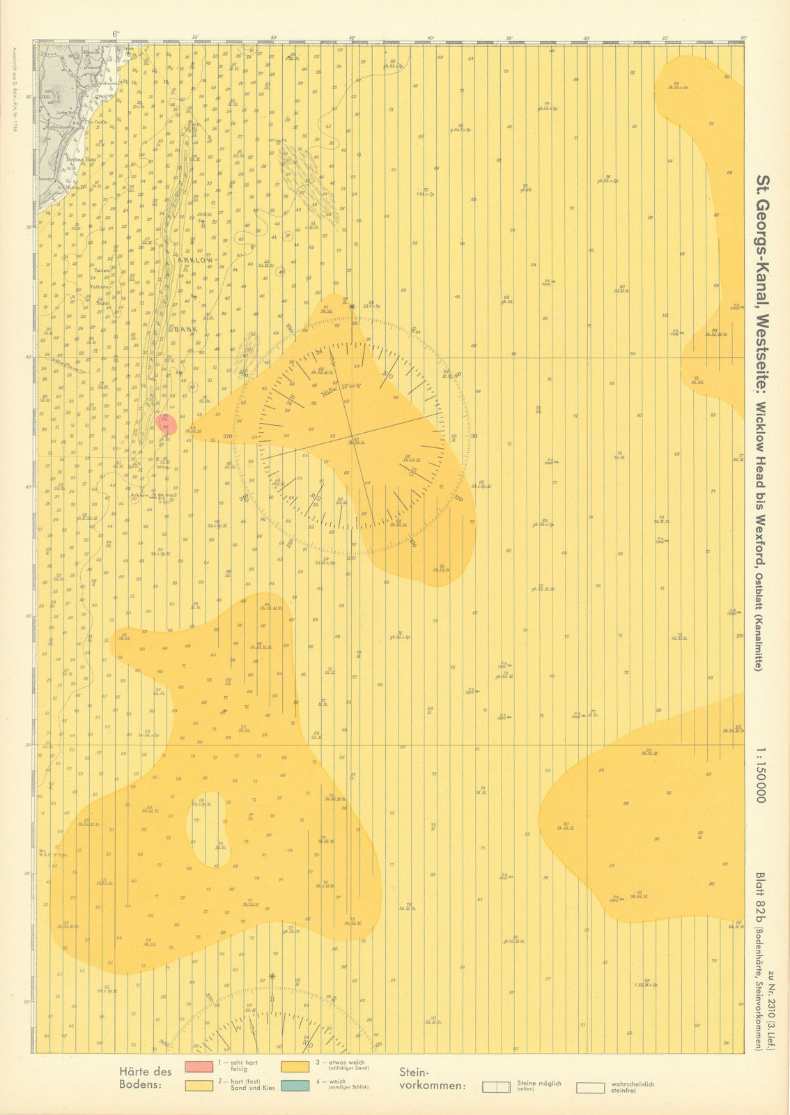 82b. Ireland coast Irish Sea Arklow Bank Wicklow. KRIEGSMARINE Nazi map 1940