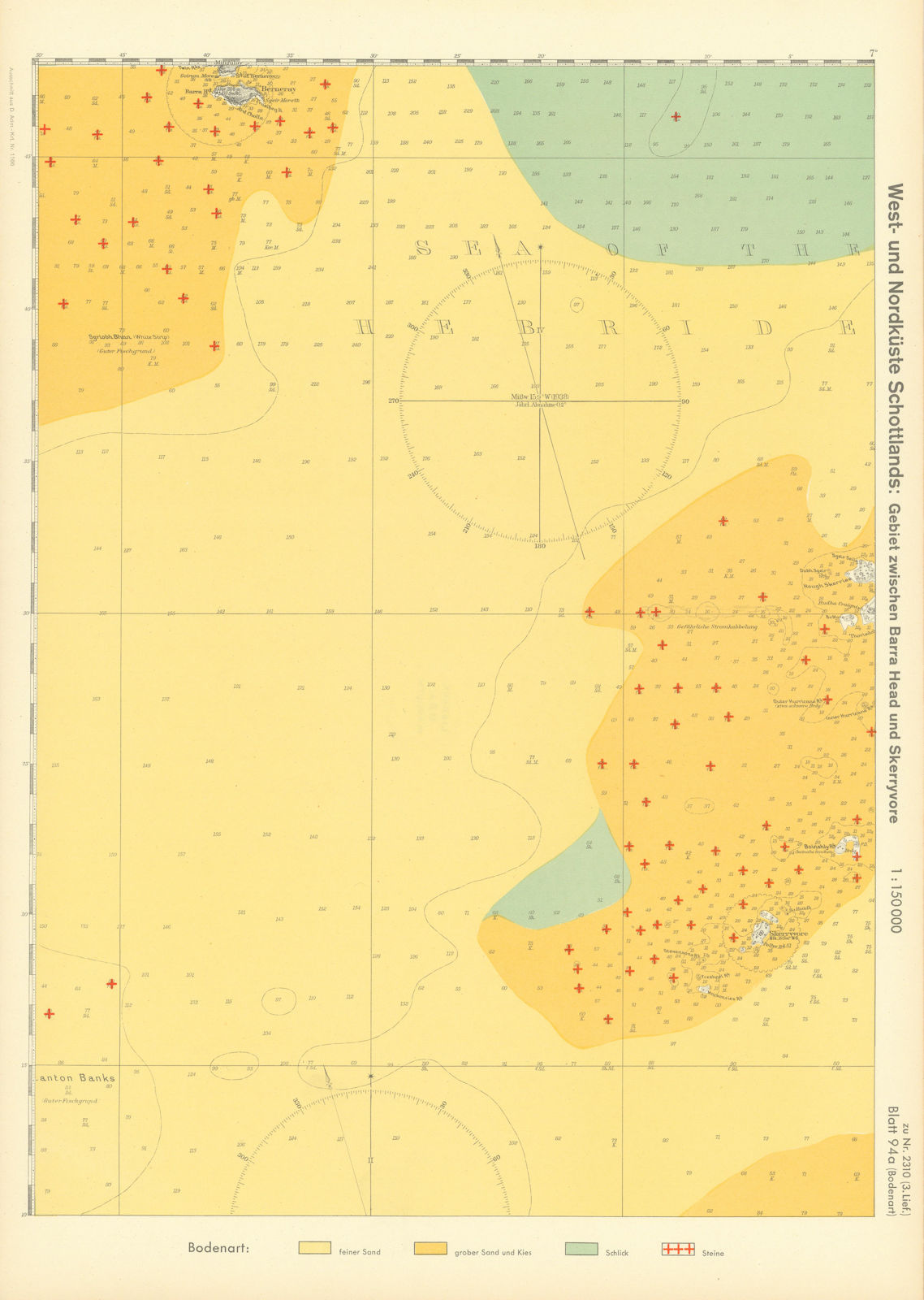 94a. Tiree - Barra Head Mingulay Hebrides. KRIEGSMARINE Nazi map 1940 old