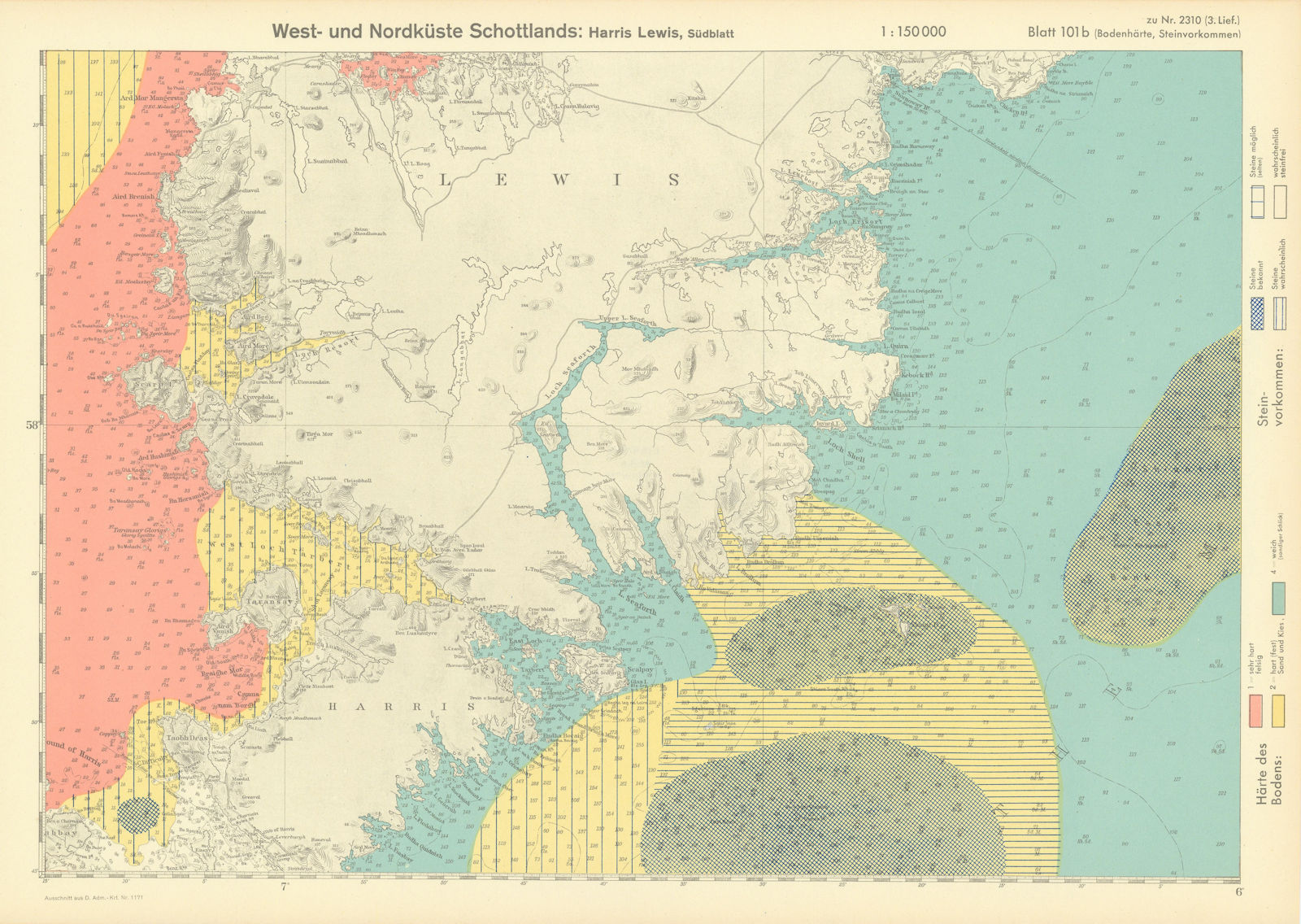 101b. Lewis & Harris south. Nebrides Scotland. KRIEGSMARINE Nazi map 1940