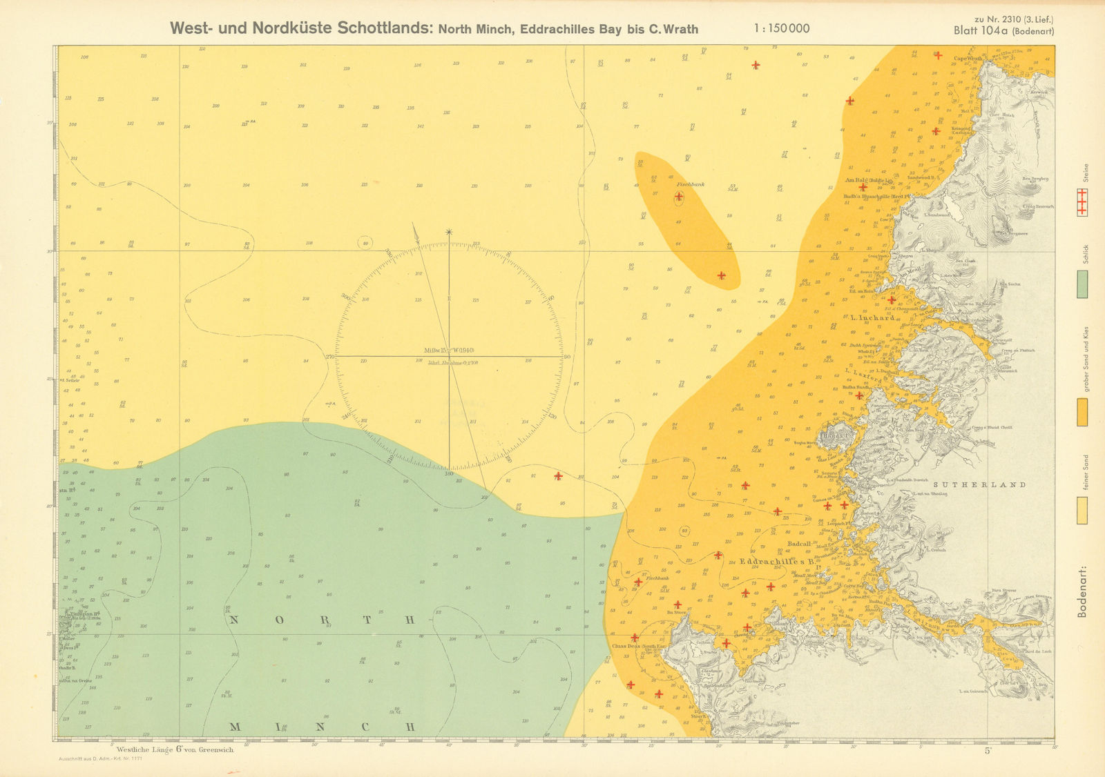 104a. Sutherland NW coast. Cape Wrath. Scotland. KRIEGSMARINE Nazi map 1940