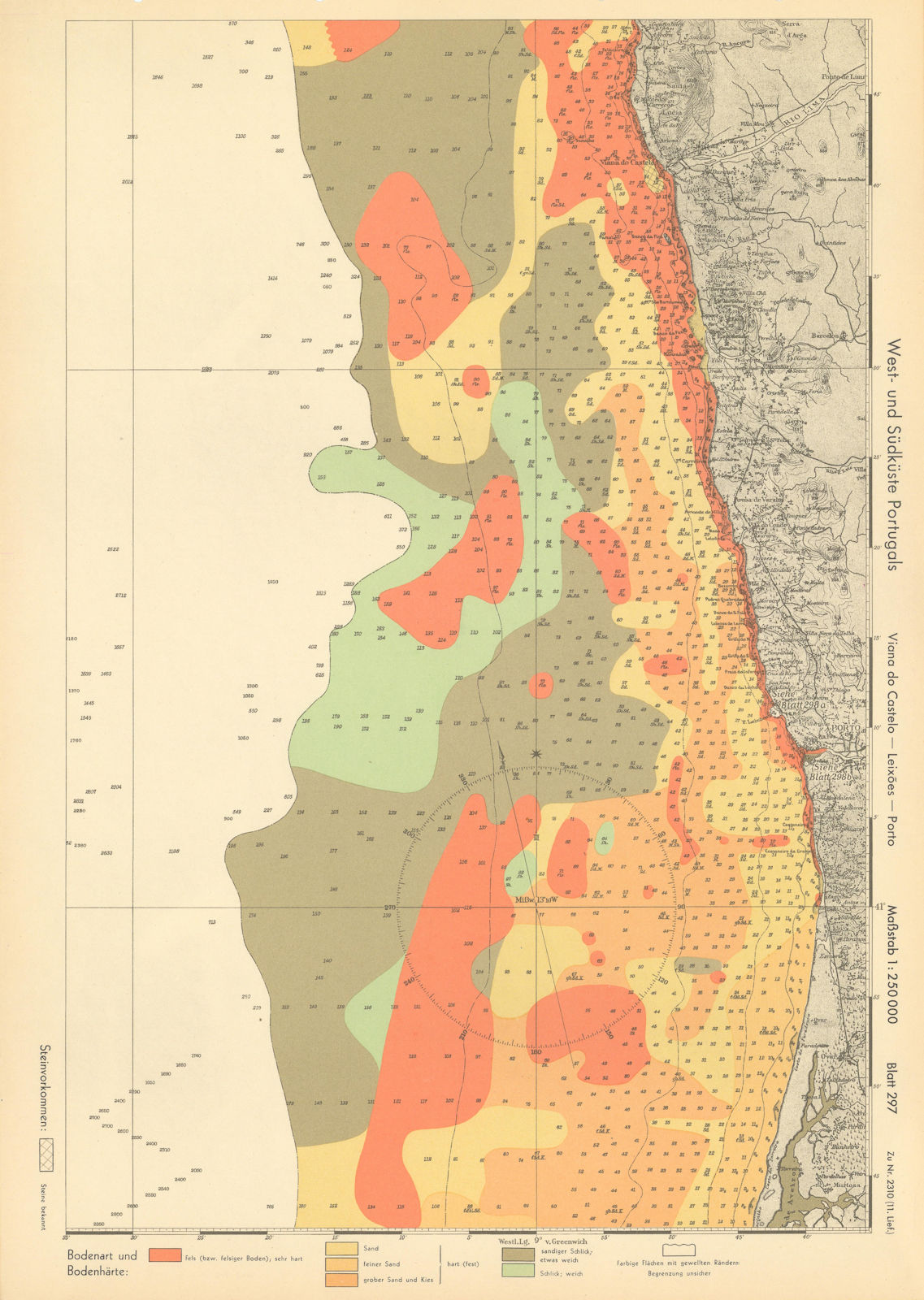 Portugal north coast. Aveiro Porto Braga Viana KRIEGSMARINE Nazi map 1943