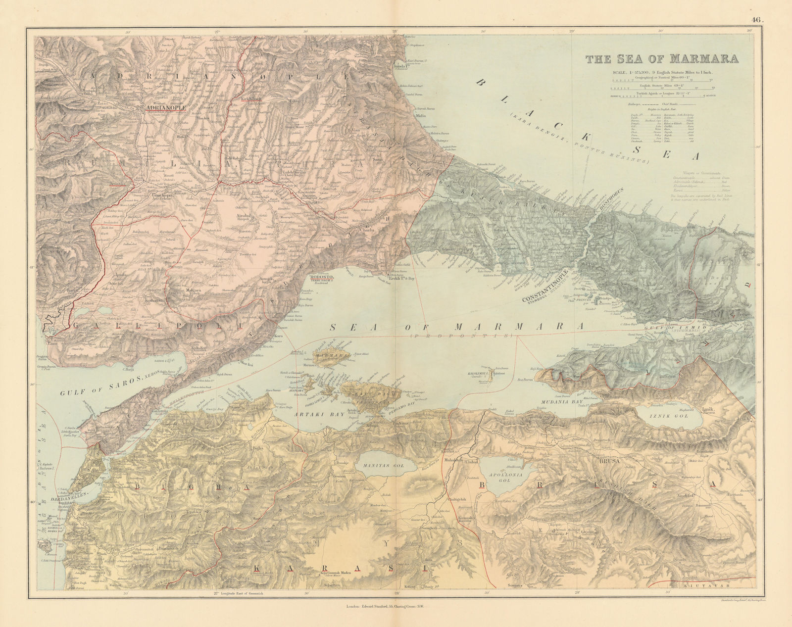 Sea of Marmara & adjacent region. Northwest Turkey. 51x65cm STANFORD 1887 map