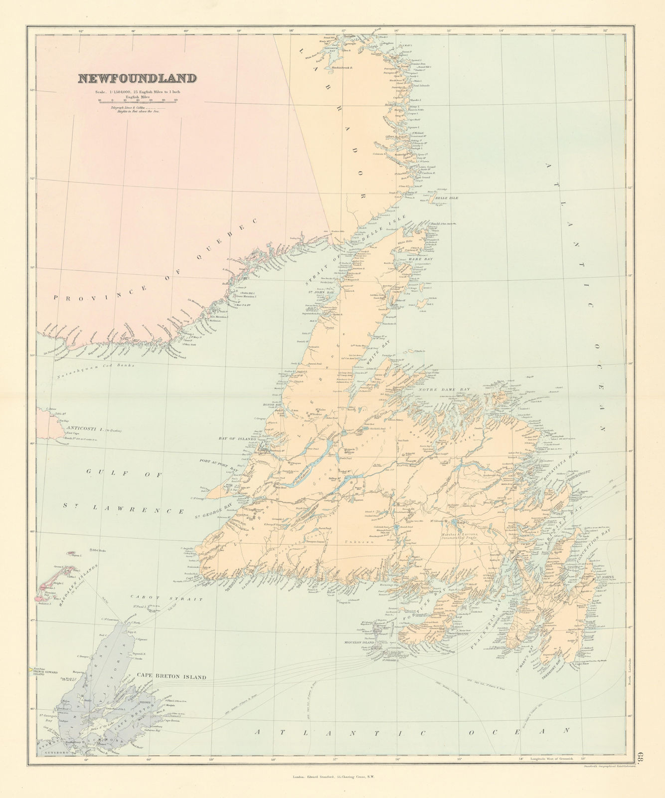 Newfoundland Labrador Cape Breton Island St Pierre & Miquelon STANFORD 1887 map