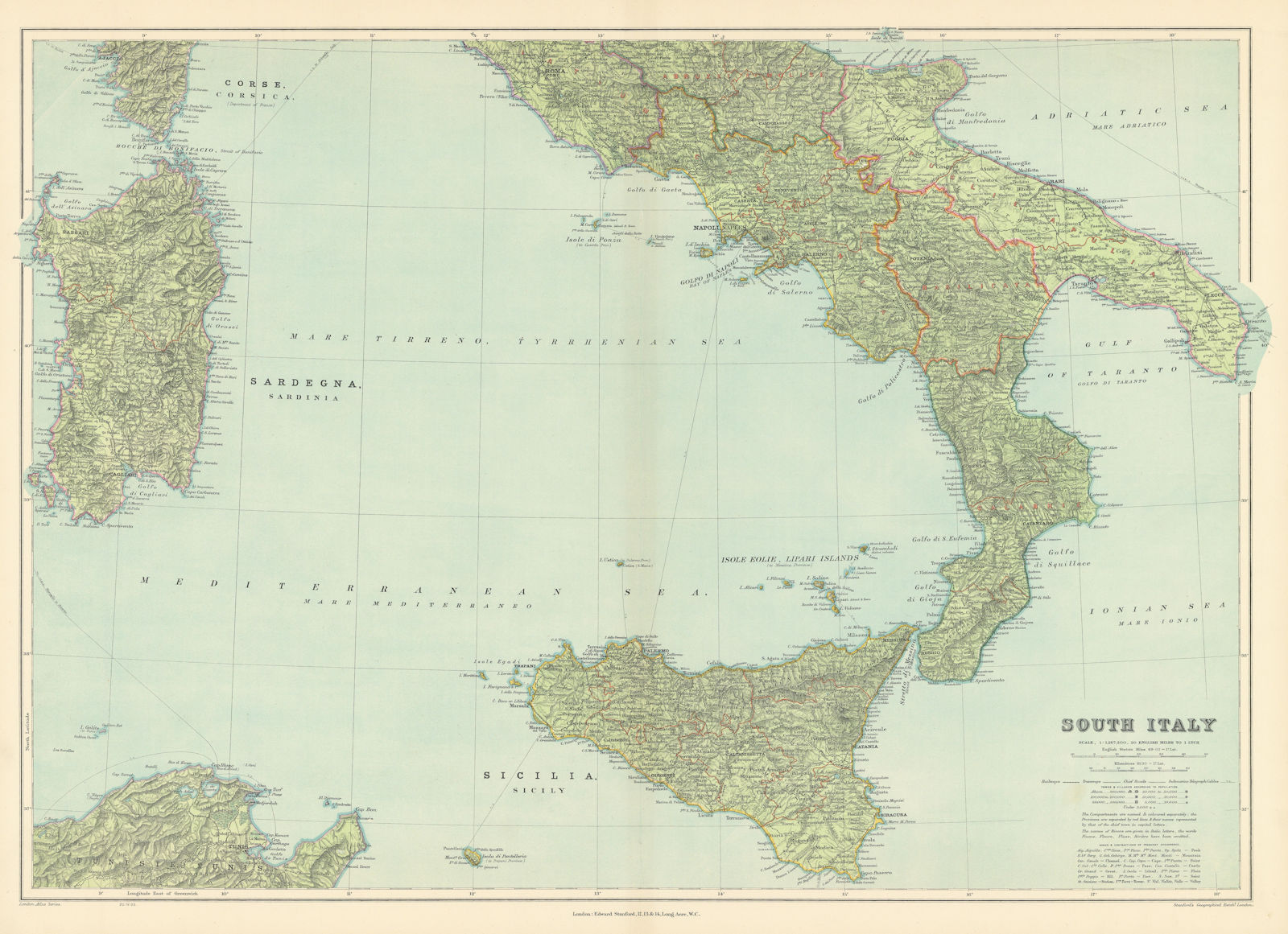 South Italy. Sicily Calabria Puglia Abruzzo Lazio Campania. STANFORD 1904 map
