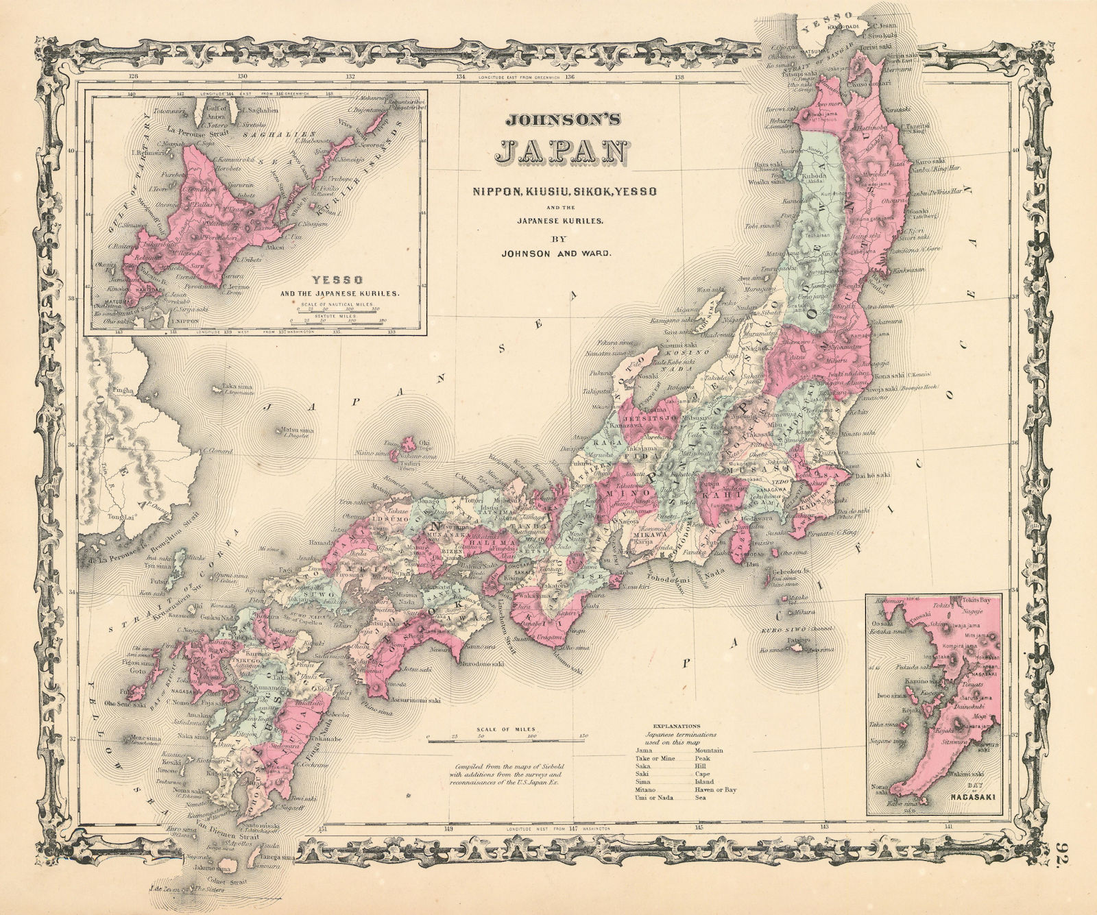 Johnson's Japan, Nippon, Kiusiu, Sikok, Yesso & Kuriles. Nagasaki Bay 1862 map