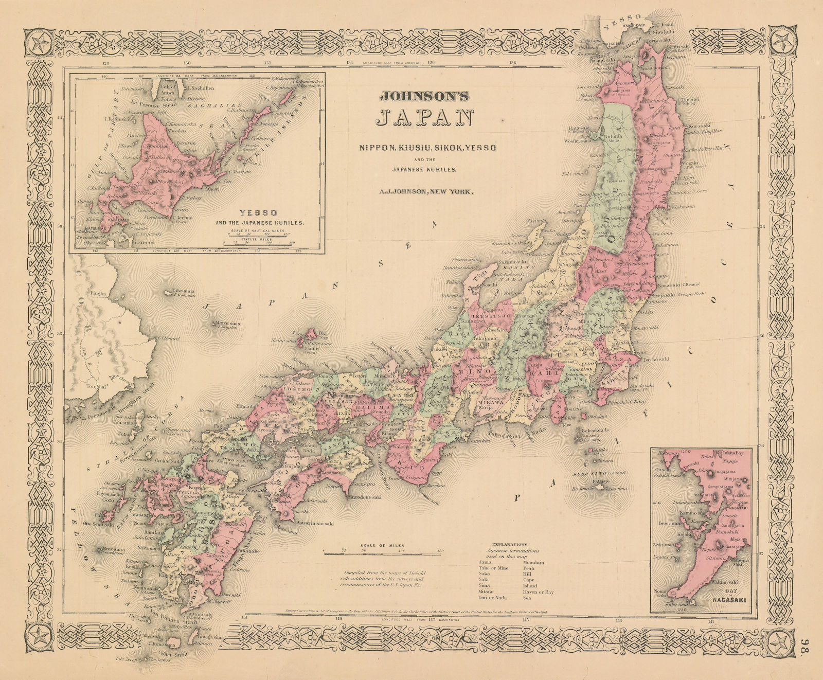 Johnson's Japan, Nippon, Kiusiu, Sikok, Yesso & Kuriles. Nagasaki Bay 1867 map