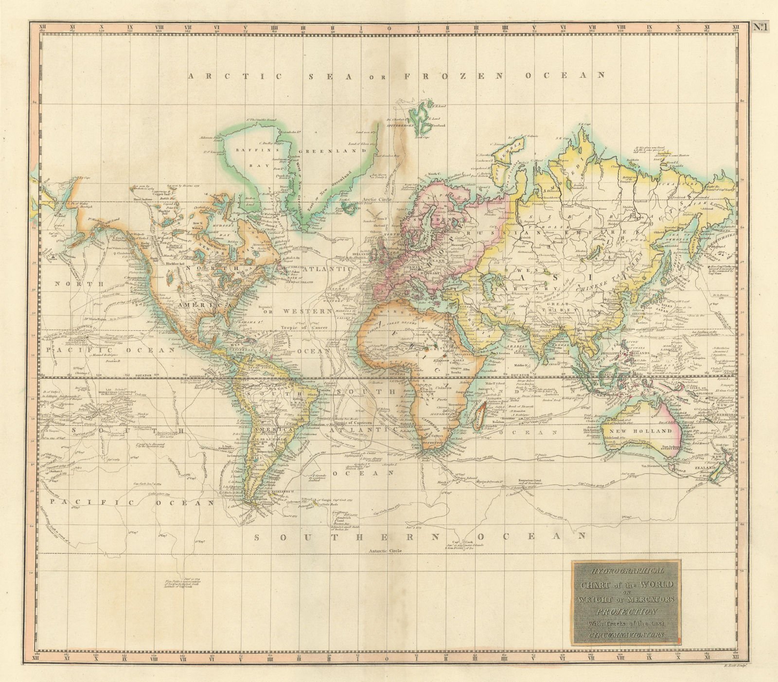 Associate Product Hydrographical chart of the world… Wright/Mercator's Projection THOMSON 1817 map