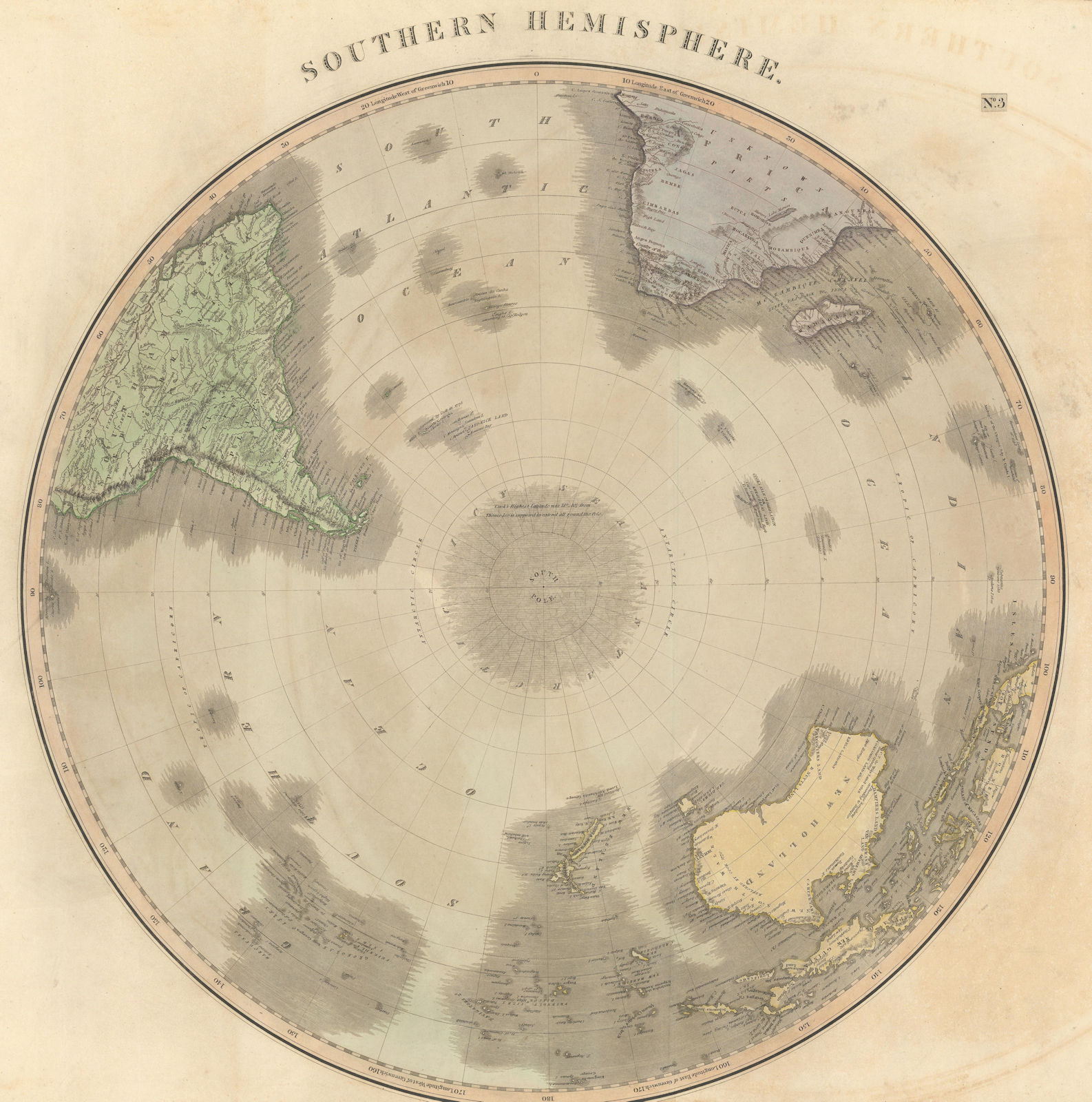 "Southern hemisphere" Antarctic Australia South America/Africa. THOMSON 1817 map