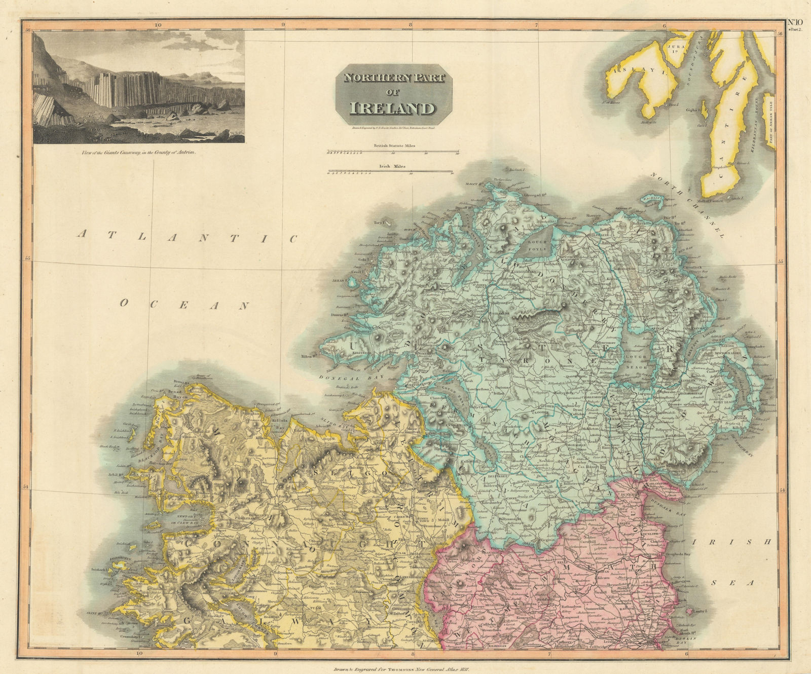 Northern part of Ireland. Ulster south to Dublin. Coach roads. THOMSON 1817 map