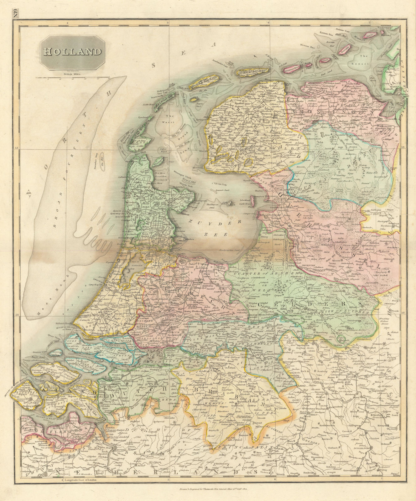 "Holland" by John Thomson. Netherlands 1817 old antique vintage map plan chart