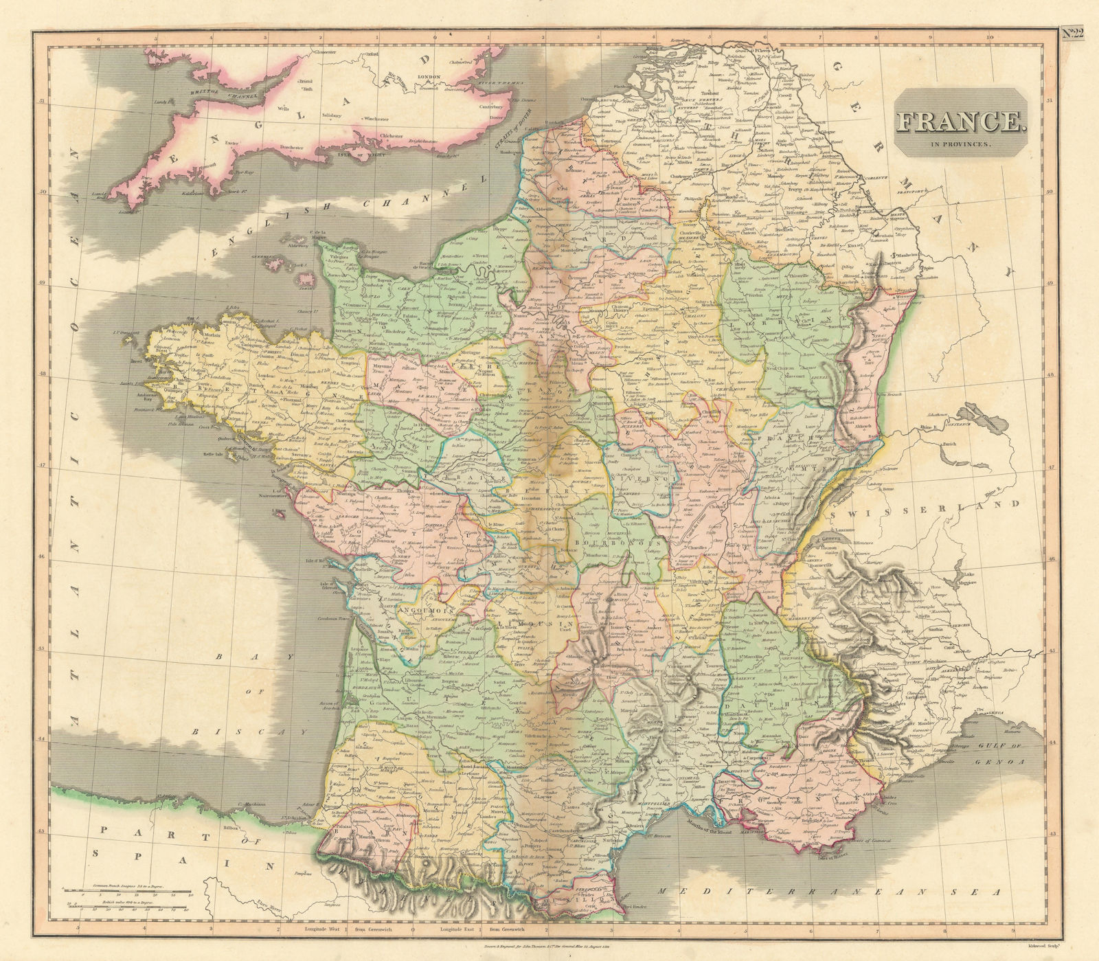 "France in provinces", before the Revolution, w/o Savoy & Nice. THOMSON 1817 map