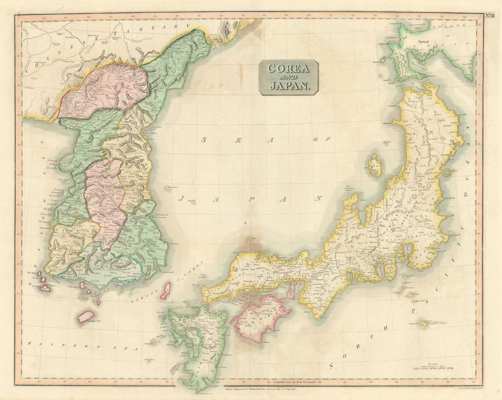 "Corea and Japan" by John Thomson. East Asia. Korea 1817 old antique map chart