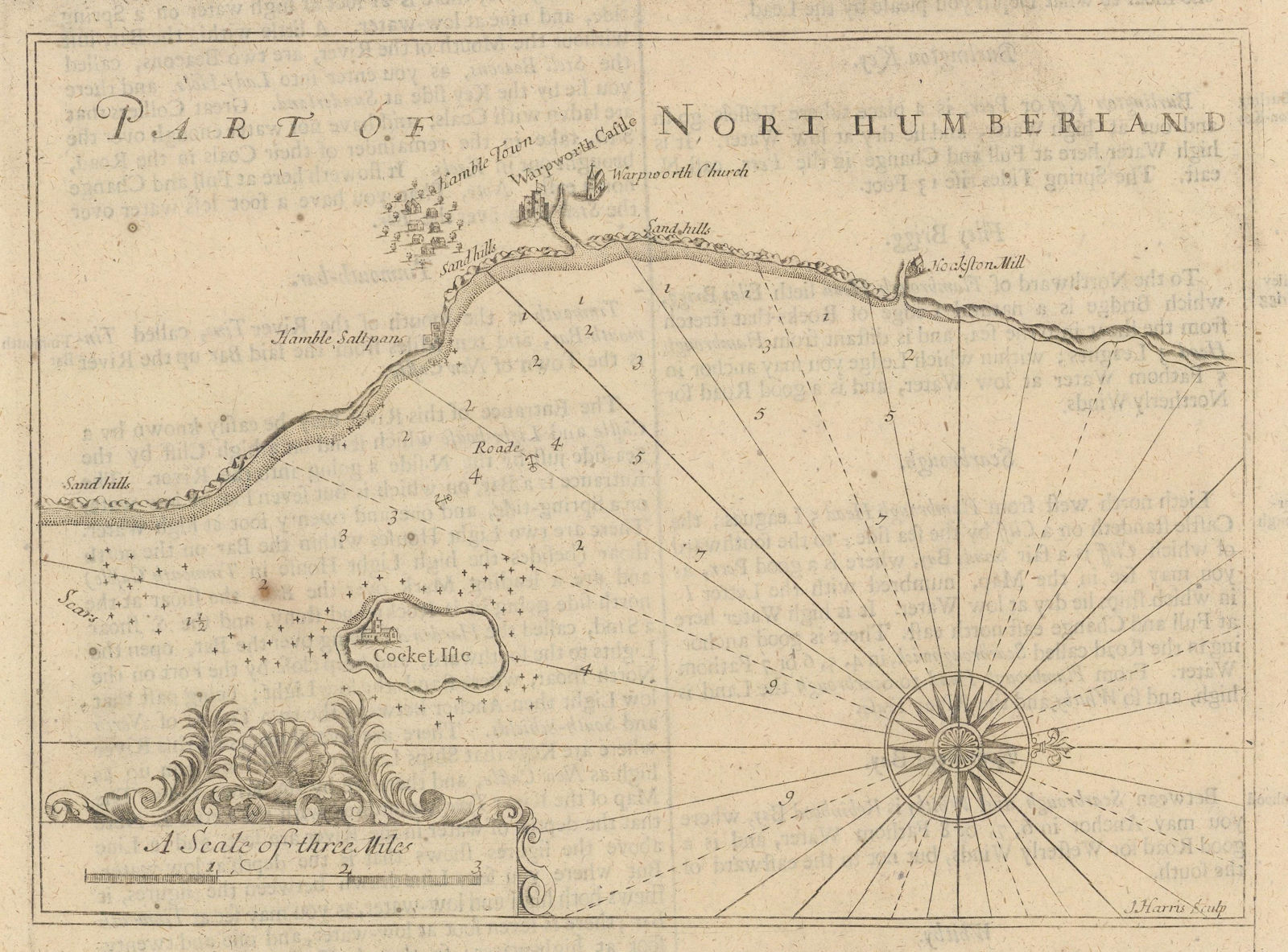 Coquet Island, Amble & Warksworth. Northumberland coast chart. COLLINS 1723 map