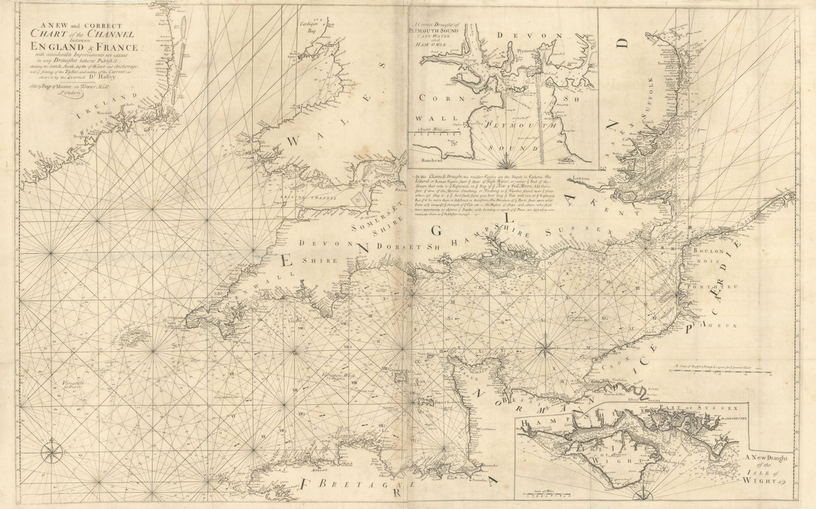 A new & correct chart of the Channel between England & France. COLLINS 1723 map