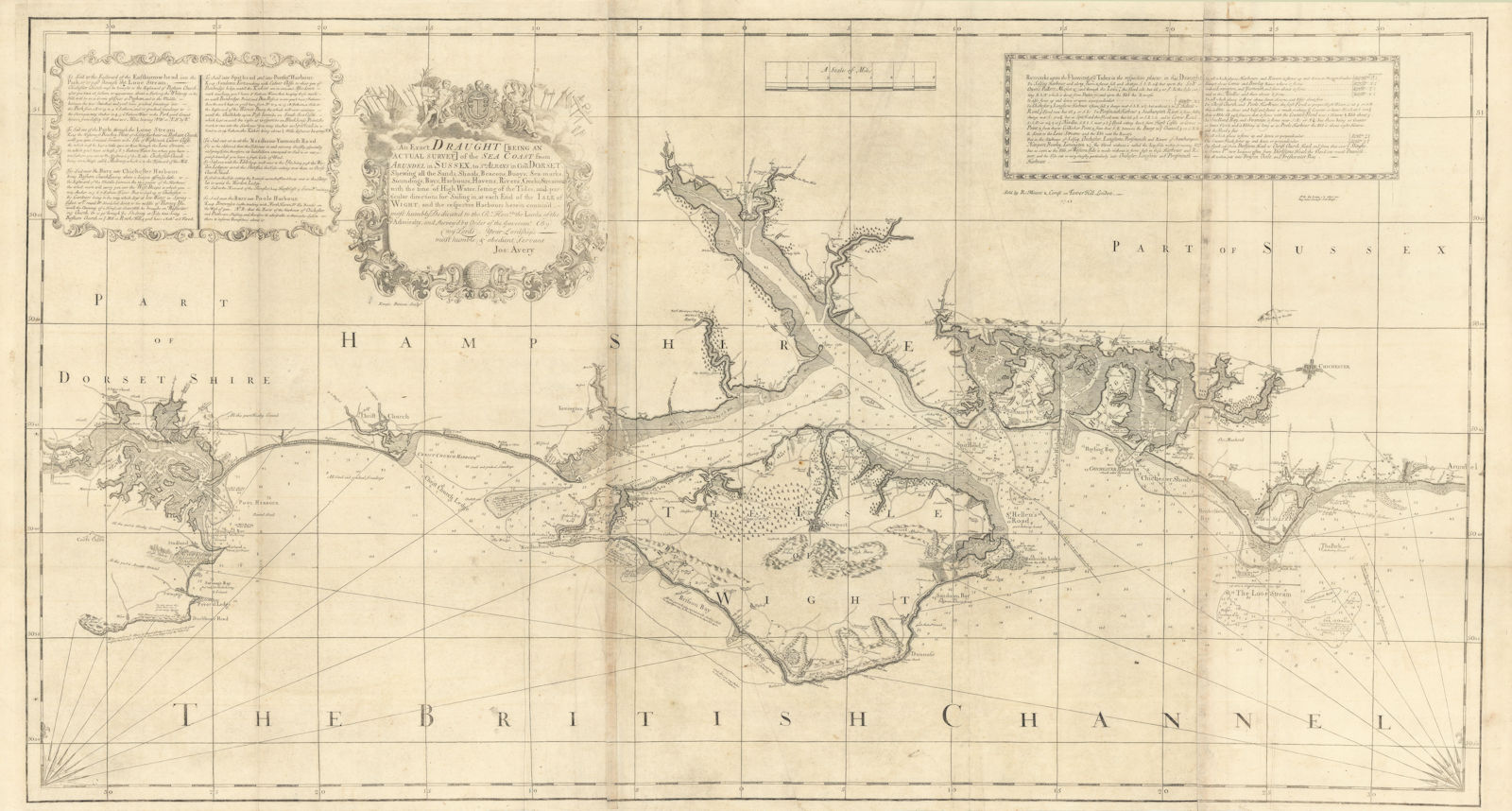Isle of Wight, Solent, Hampshire East Dorset West Sussex coast. COLLINS 1723 map
