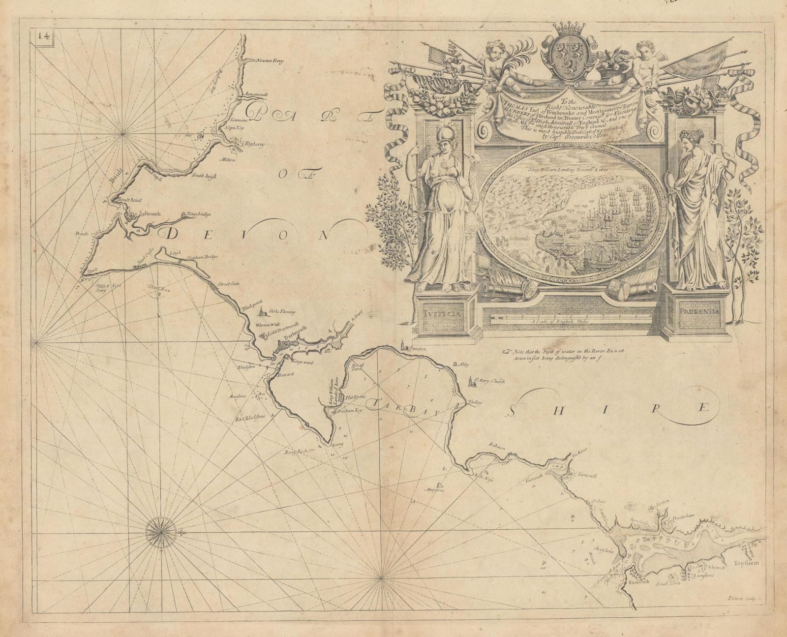 SOUTH DEVON RIVIERA sea coast chart. Salcombe Dartmouth Torbay. COLLINS 1723 map