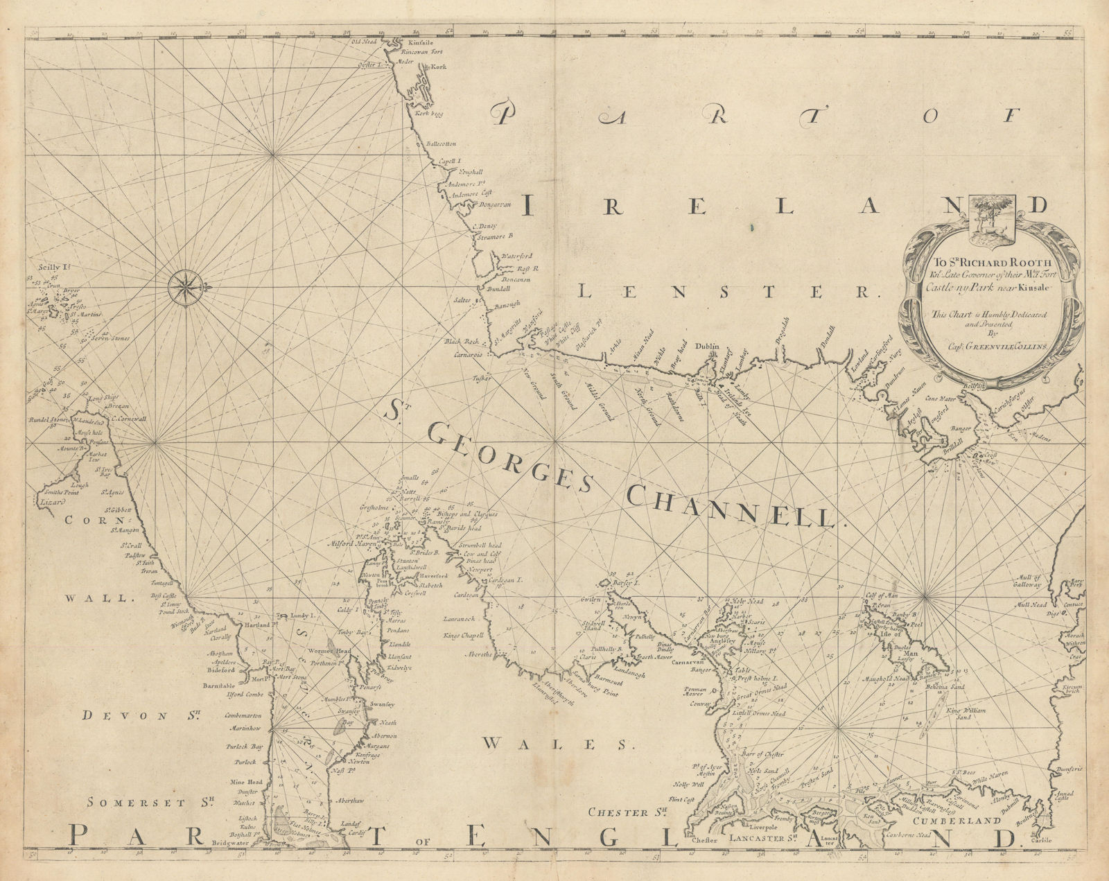 Associate Product ST GEORGE'S CHANNELL sea chart. The Irish & Celtic Seas. COLLINS 1723 old map